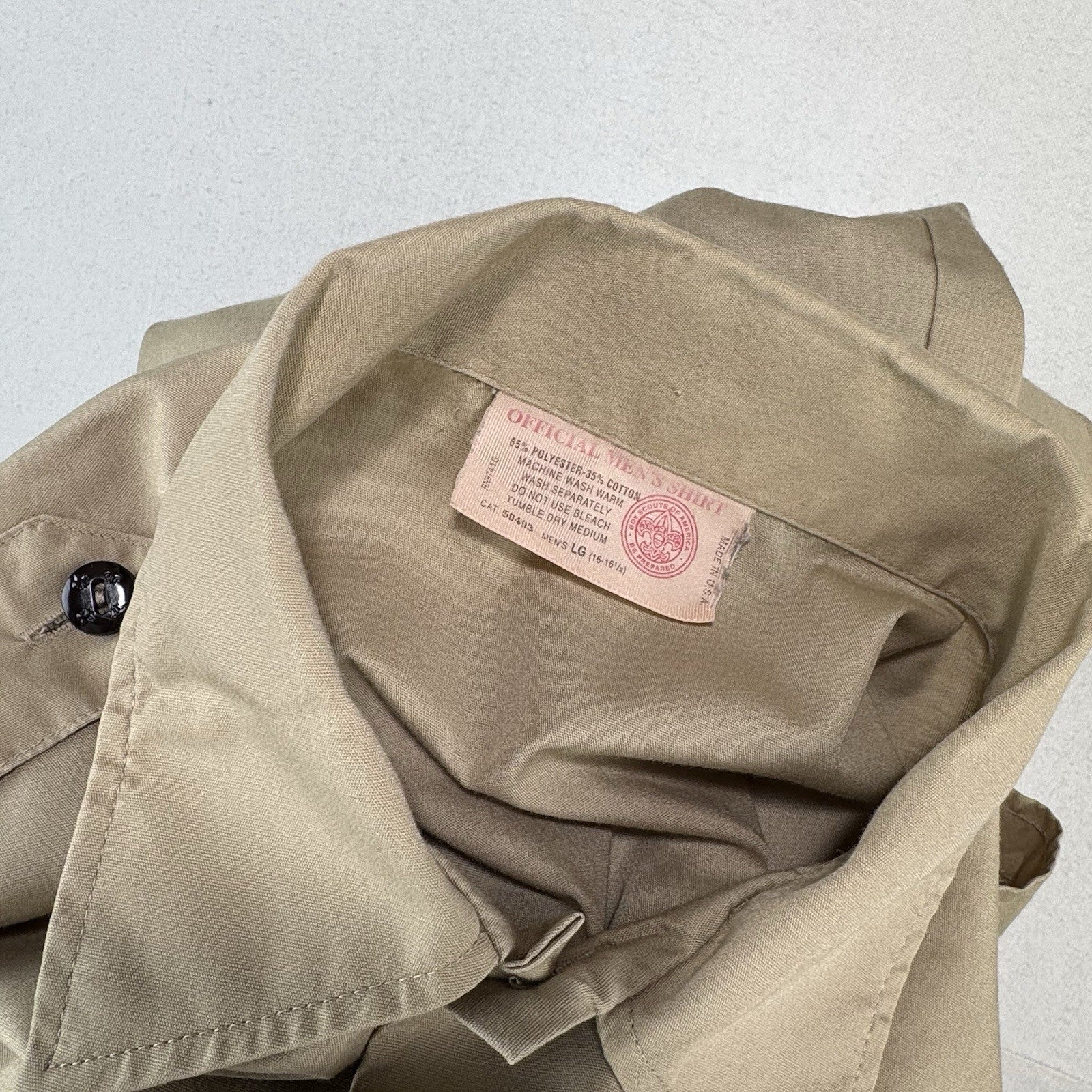 Vtg Boy Scouts of America Shirt Mens L Beige Short Sleeve Made USA Exec *Read