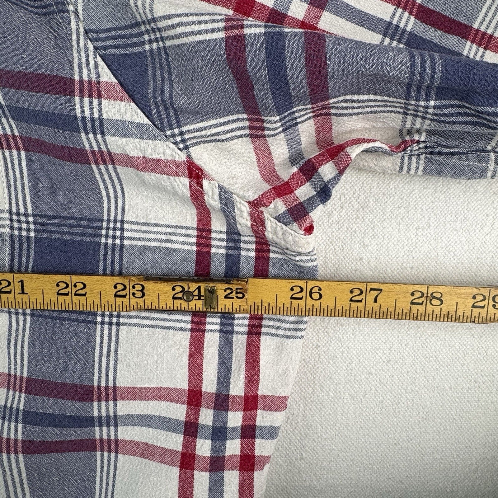 Vintage Polo Sport Ralph Lauren Men’s M Red Blue Plaid Linen Blend Camp Shirt