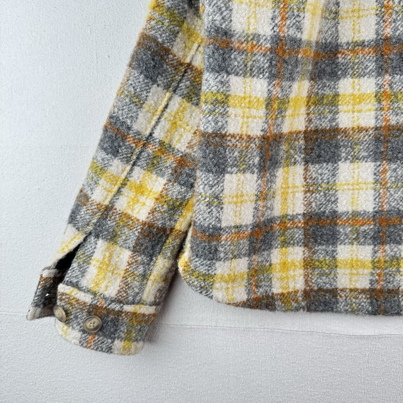 GAP Wool Trucker Jacket Women’s M Yellow Plaid Full Zip Boxy Chore Shirt