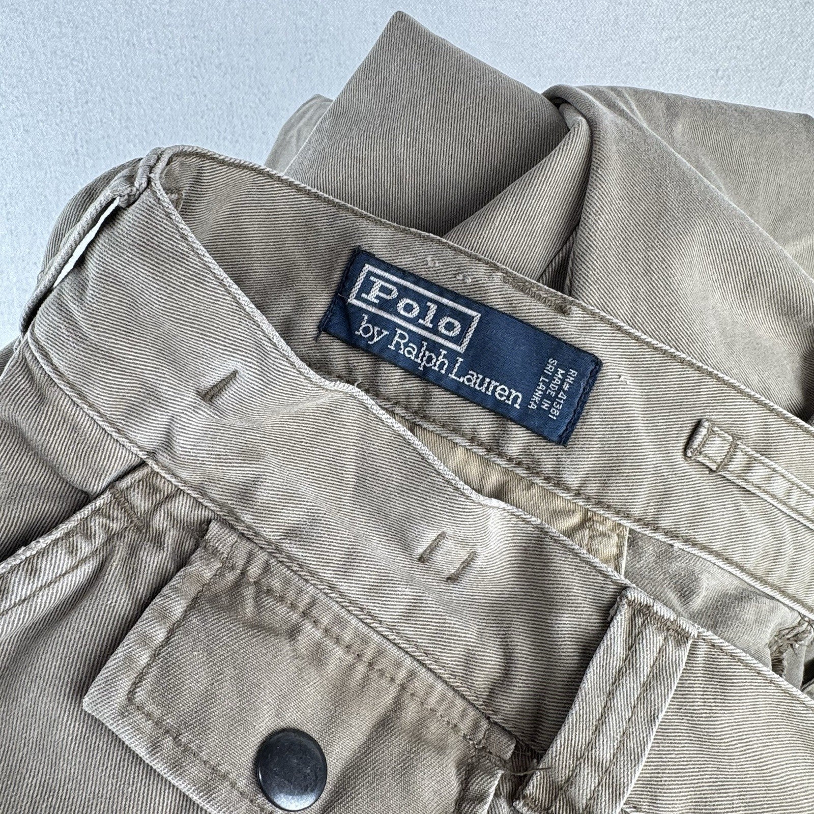 90s Vtg Polo Ralph Lauren Pants Cargo 67 Chino Mens 40x30 Brown Button Fly