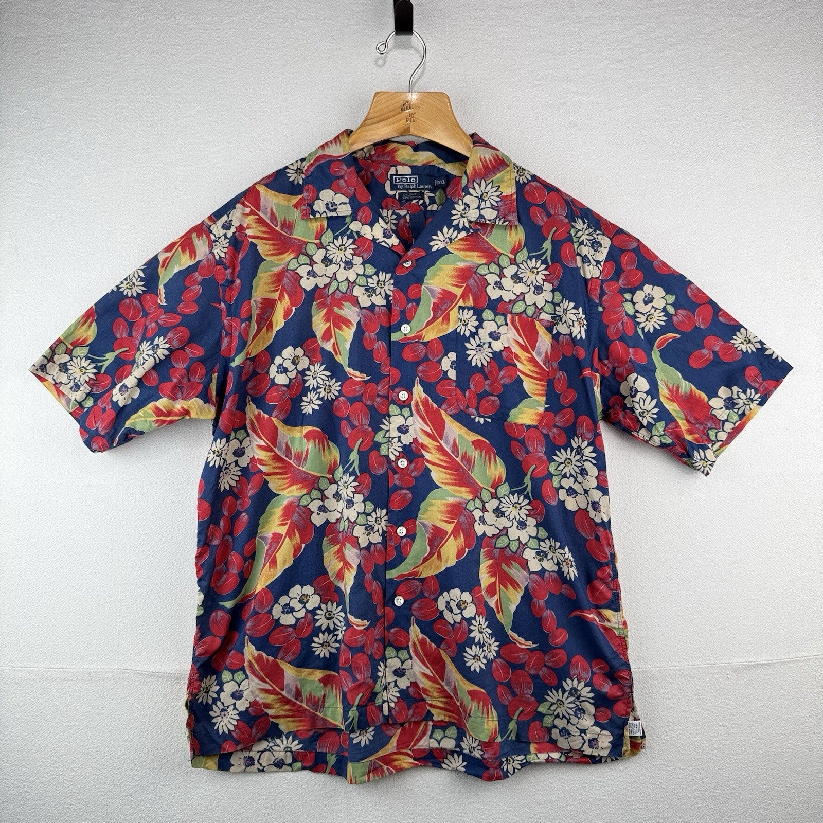 90’s Vtg Polo Ralph Lauren Floral Hawaiian Shirt 2XL Caldwell Loop Collar *Read