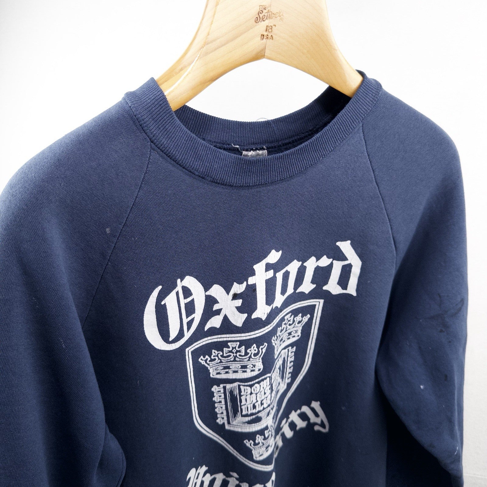 80’s Vtg Oxford University Raglan Crewneck Sweatshirt Men’s Large Blue Made USA