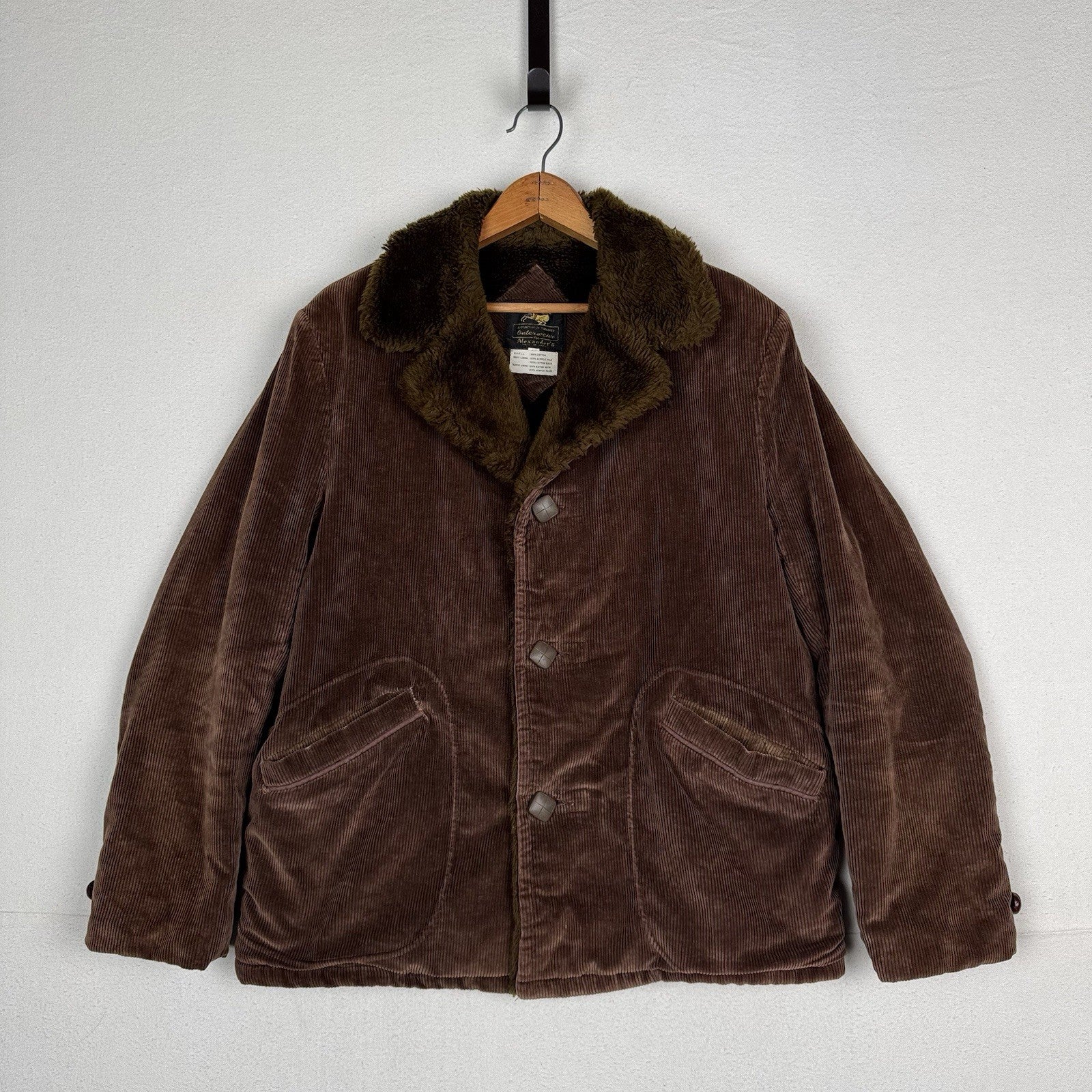Vintage Outerwear For Alexander’s Coat Men’s 44 Brown Corduroy Faux Fur Japan