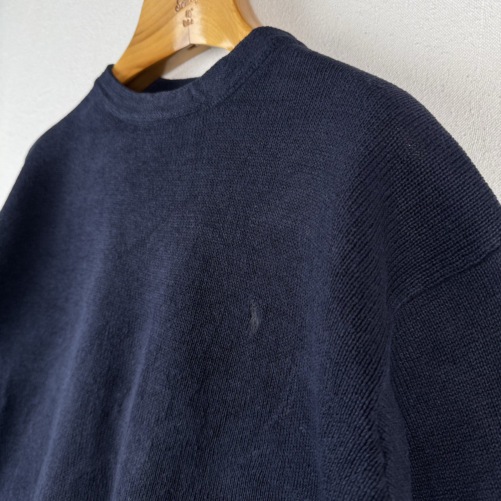 90’s Vintage Polo Ralph Lauren Men’s Large Linen Knit Crewneck Sweater Navy Blue