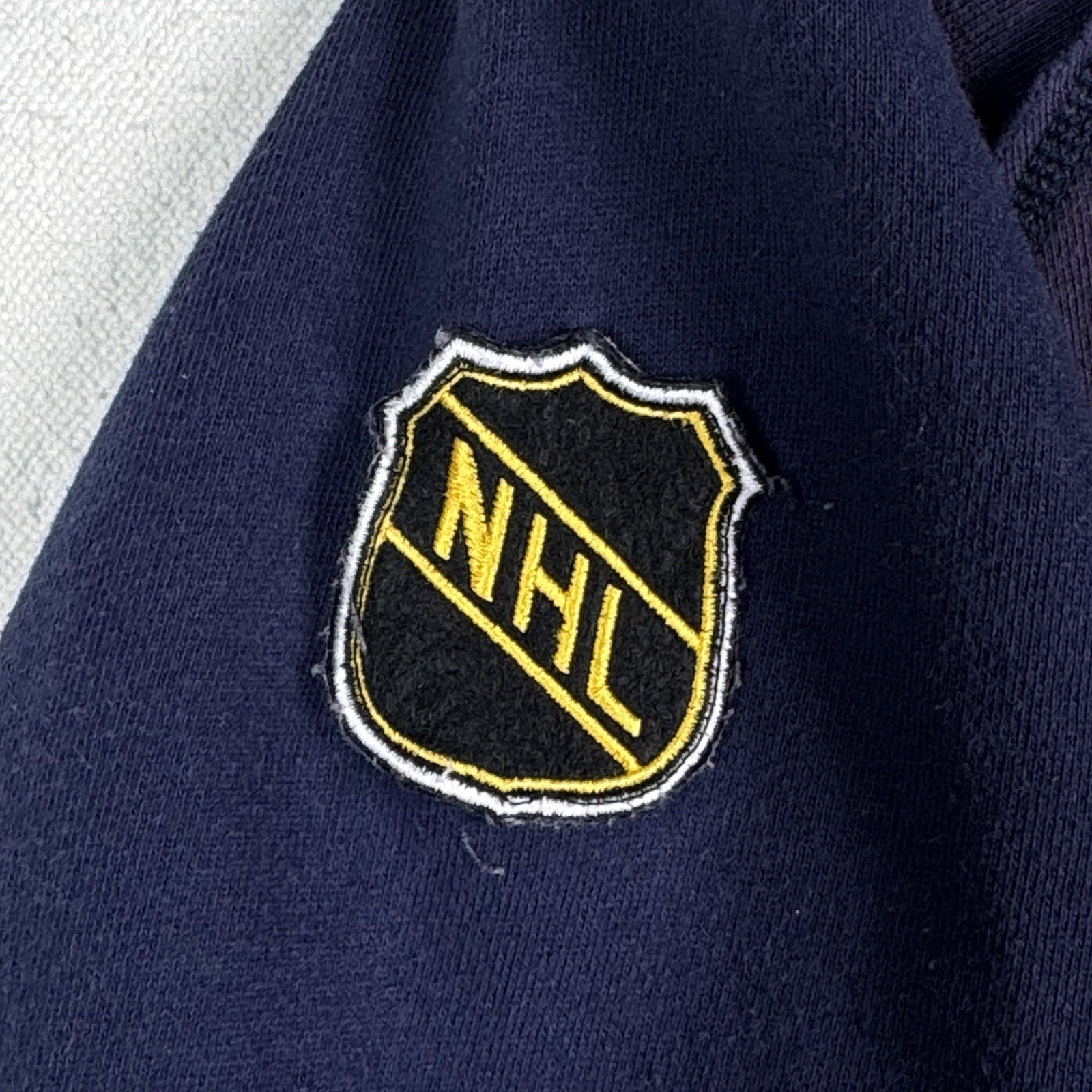 CCM Pittsburgh Penguins Mens Large Laceup Blue Sweatshirt Jersey NHL Distresssed