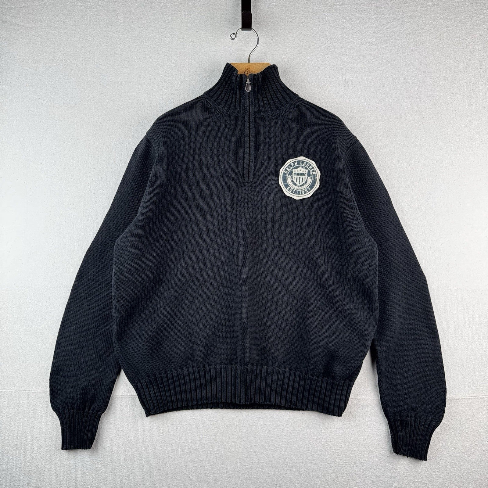 Vtg Polo Jeans Company Ralph Lauren 1/4 Zip Mens L  Crest Patch Black *Read