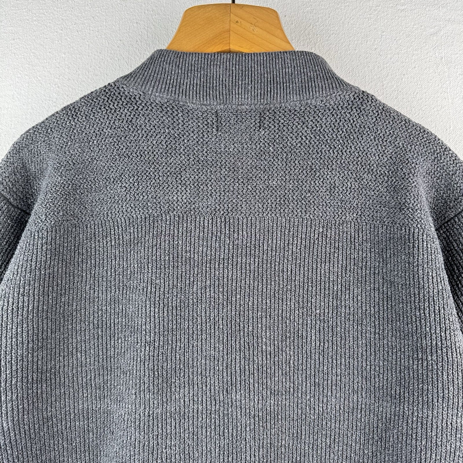 Vtg LL Bean Henley Fisherman Sweater Men’s Large Gray 1/4 Button Heavy