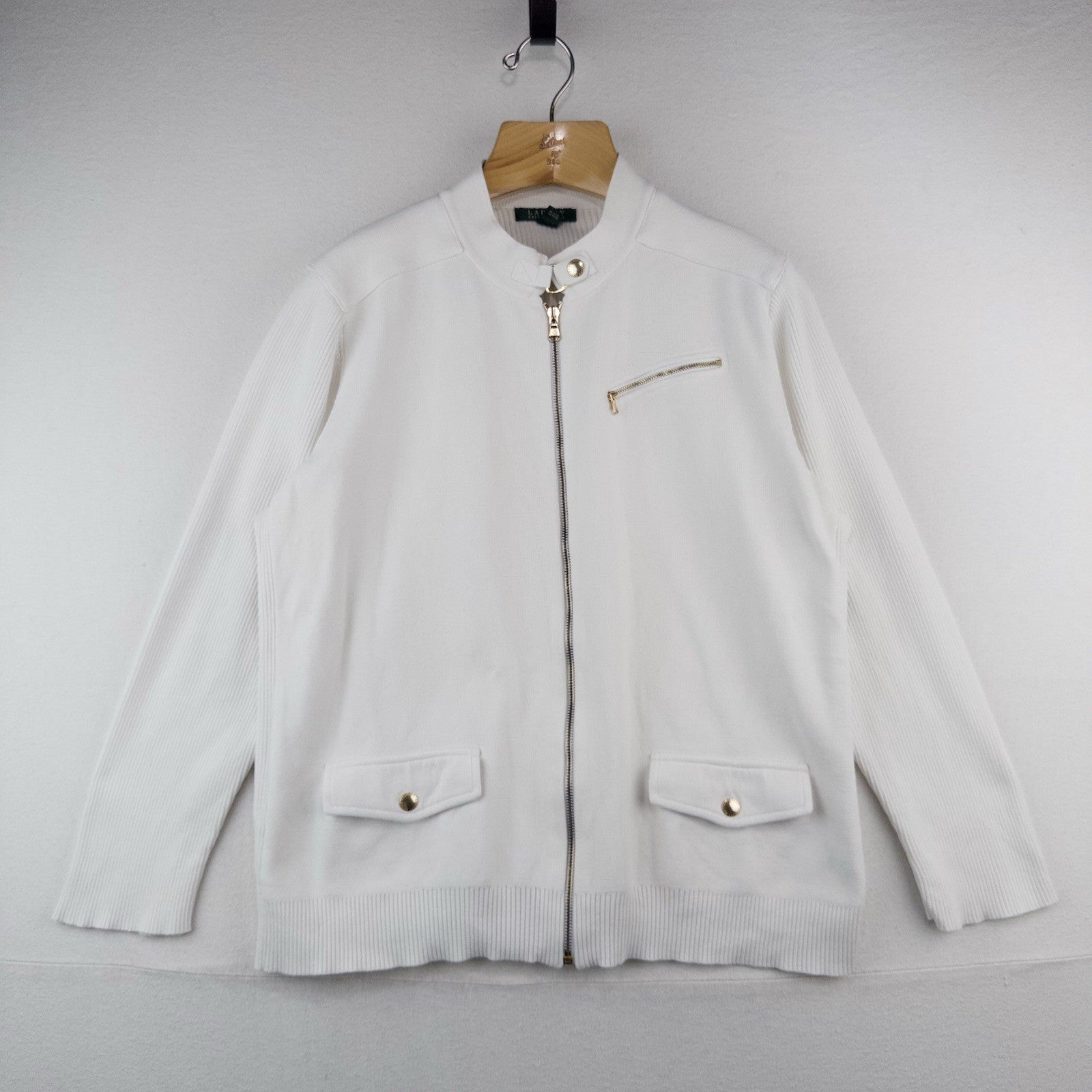 Lauren Ralph Lauren Zip Up Jacket Women’s 3X Ivory Ribbed Gold Hardware