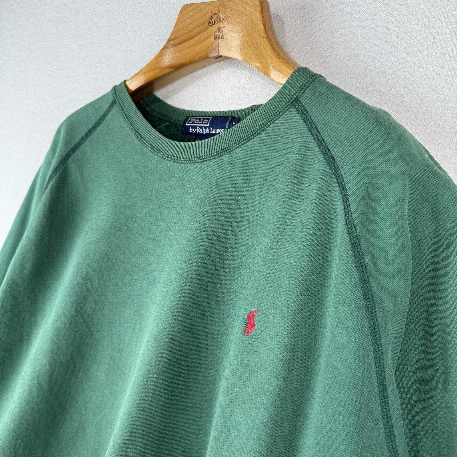 90’s Vtg Polo Ralph Lauren Crew Raglan Sweatshirt Men’s Large Green Sun-Faded