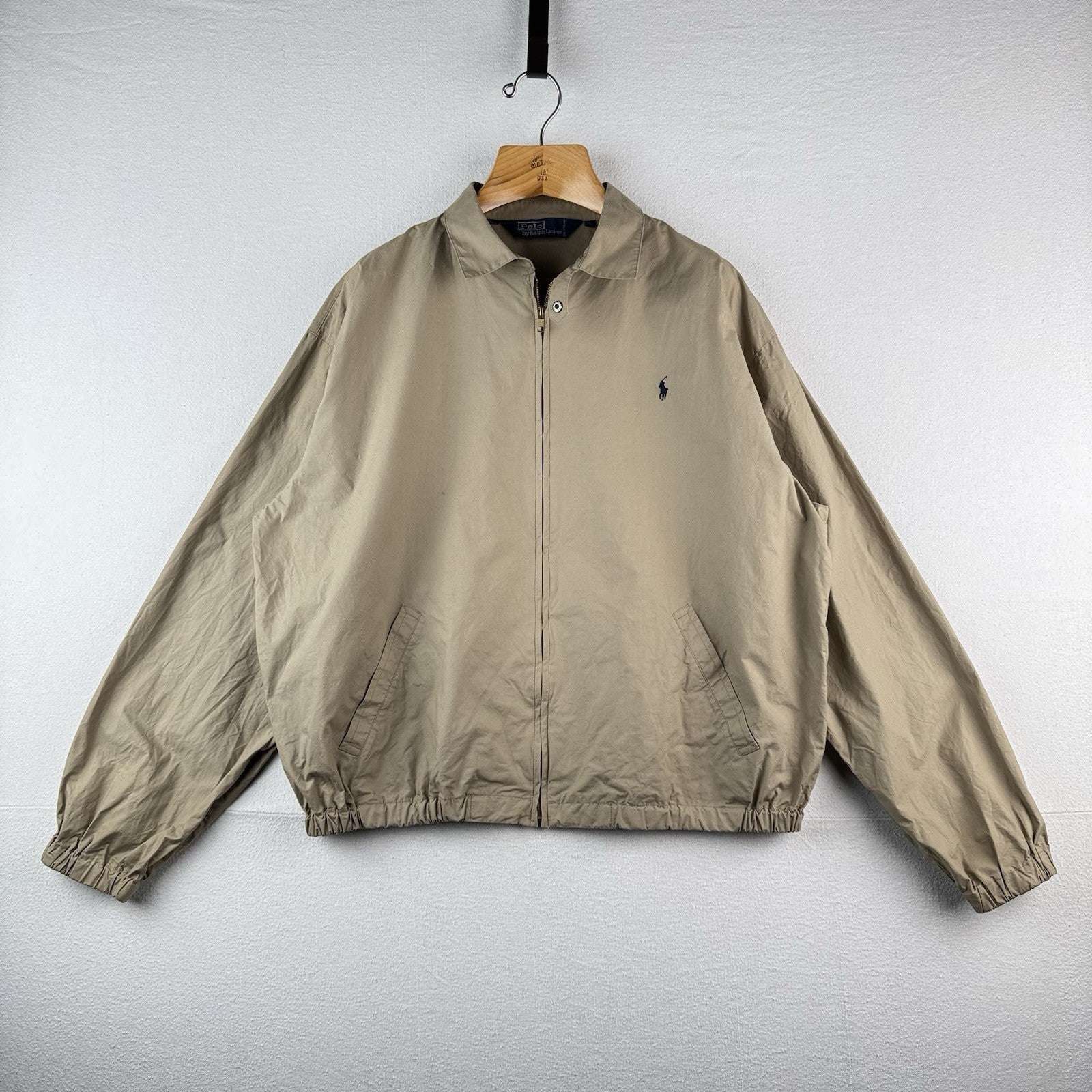 90’s Vintage Polo Ralph Lauren Men’s XL Unlined Harrington  Jacket Beige Tan