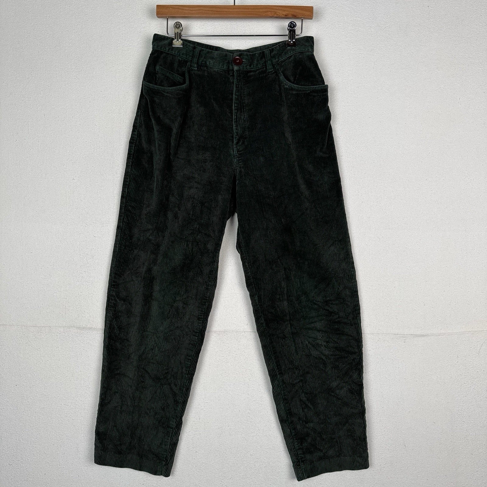 Vtg Ralph Lauren Women’s 12 High Rise Pants Tapered Green Corduroy Stretch Zip