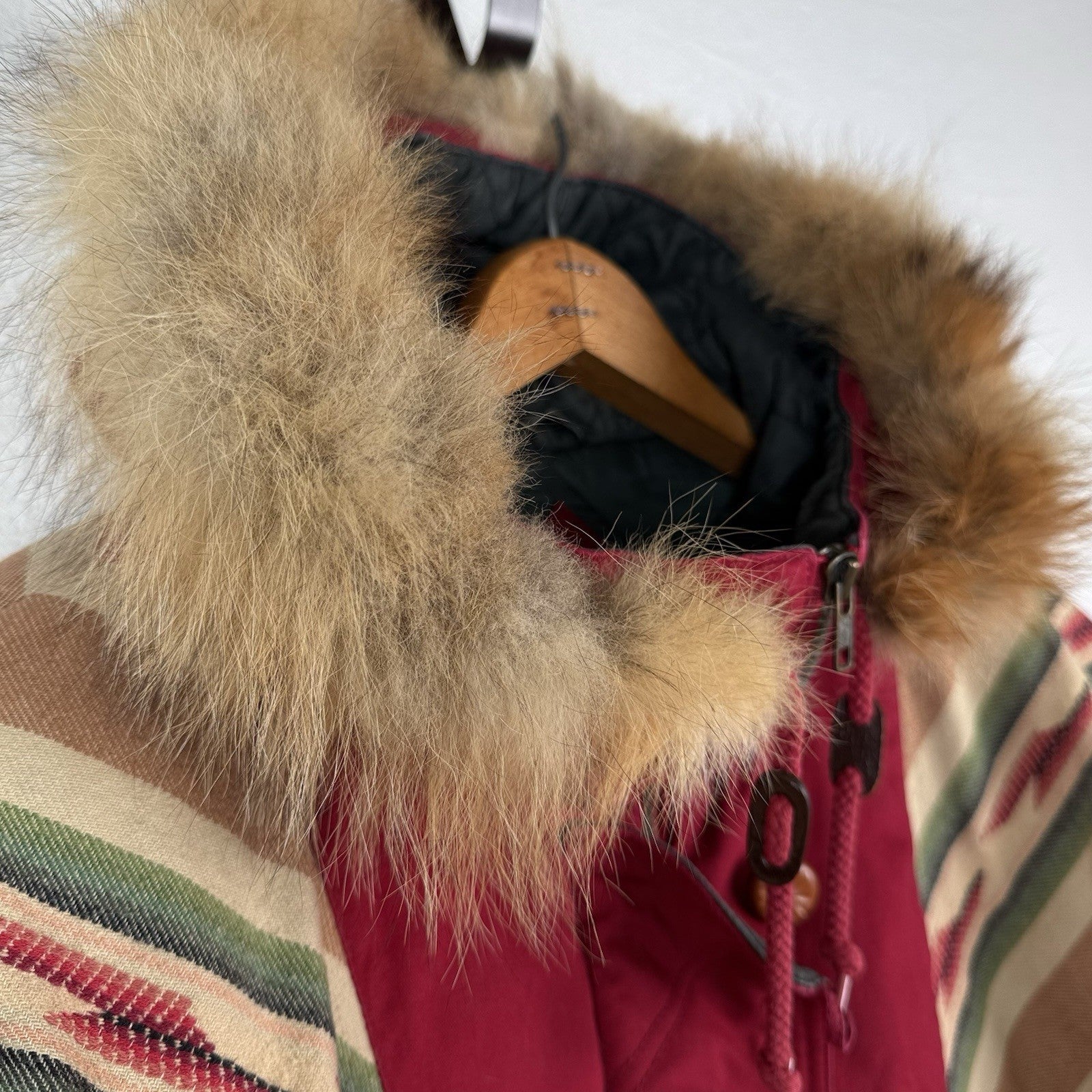 Vintage 80s Mulberry Street Aztec Parka Fox Tail Fur Hood Zip Jacket Women’s M