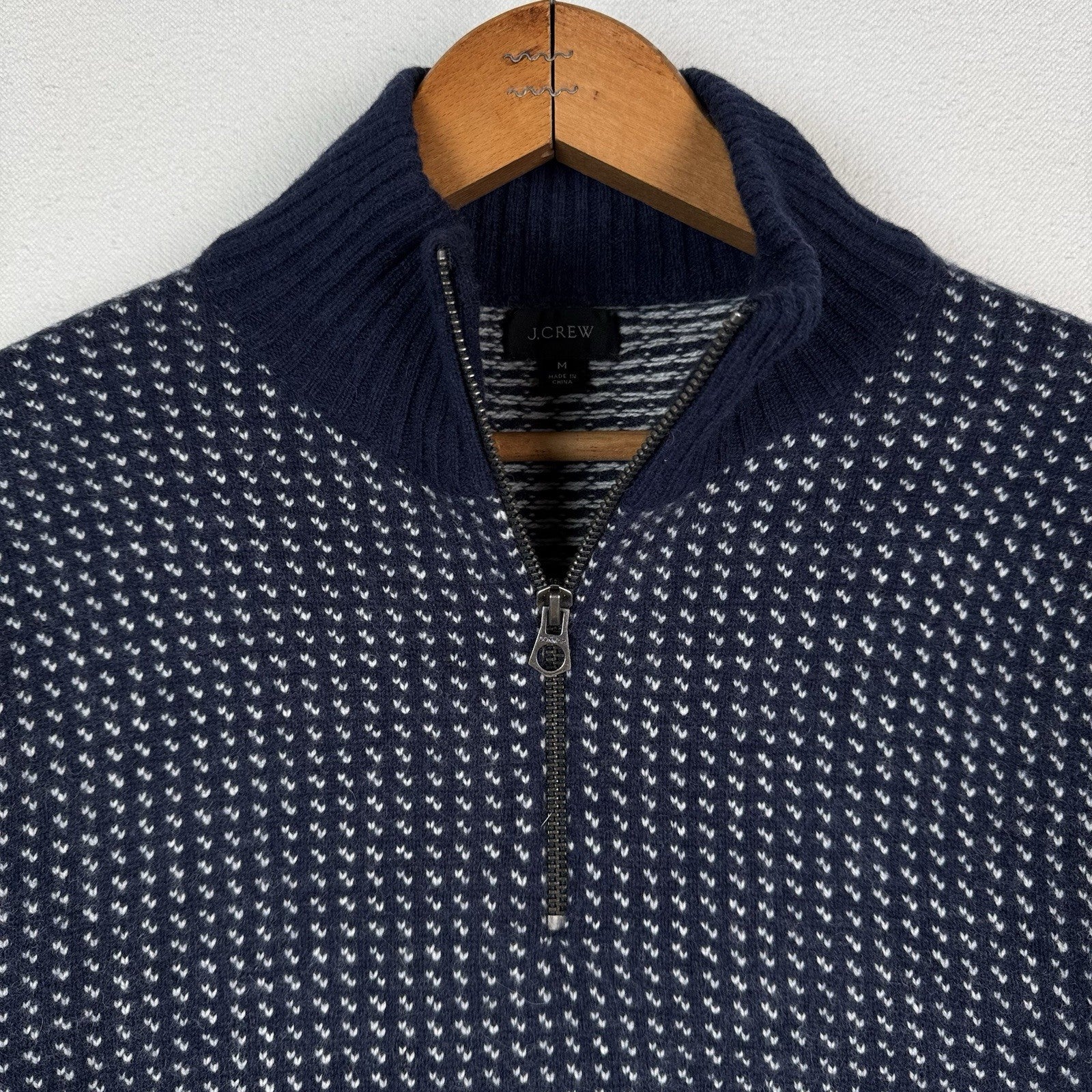 J. Crew Birdseye Quarter-Zip Sweater Merino Wool Navy Blue Men’s Size Medium