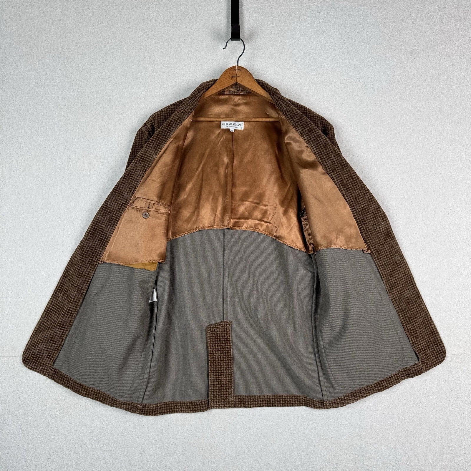 Vtg Armani Collezioni Fine Wale Corduroy Blazer Houndstooth Plaid Brown Men’s 40