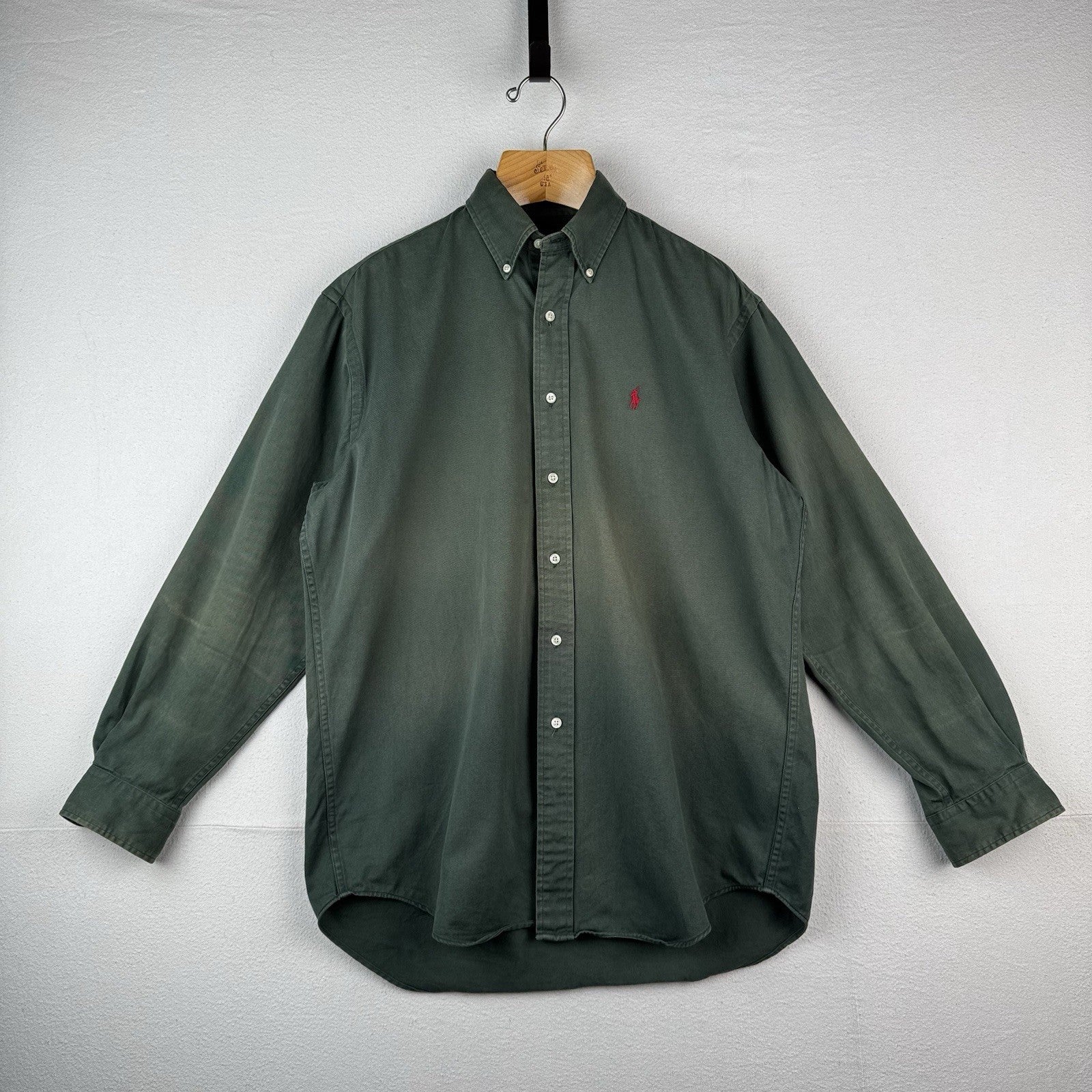 Vintage Ralph Lauren Mens M Green Blake Long Sleeve Shirt *Distressed Sun Faded