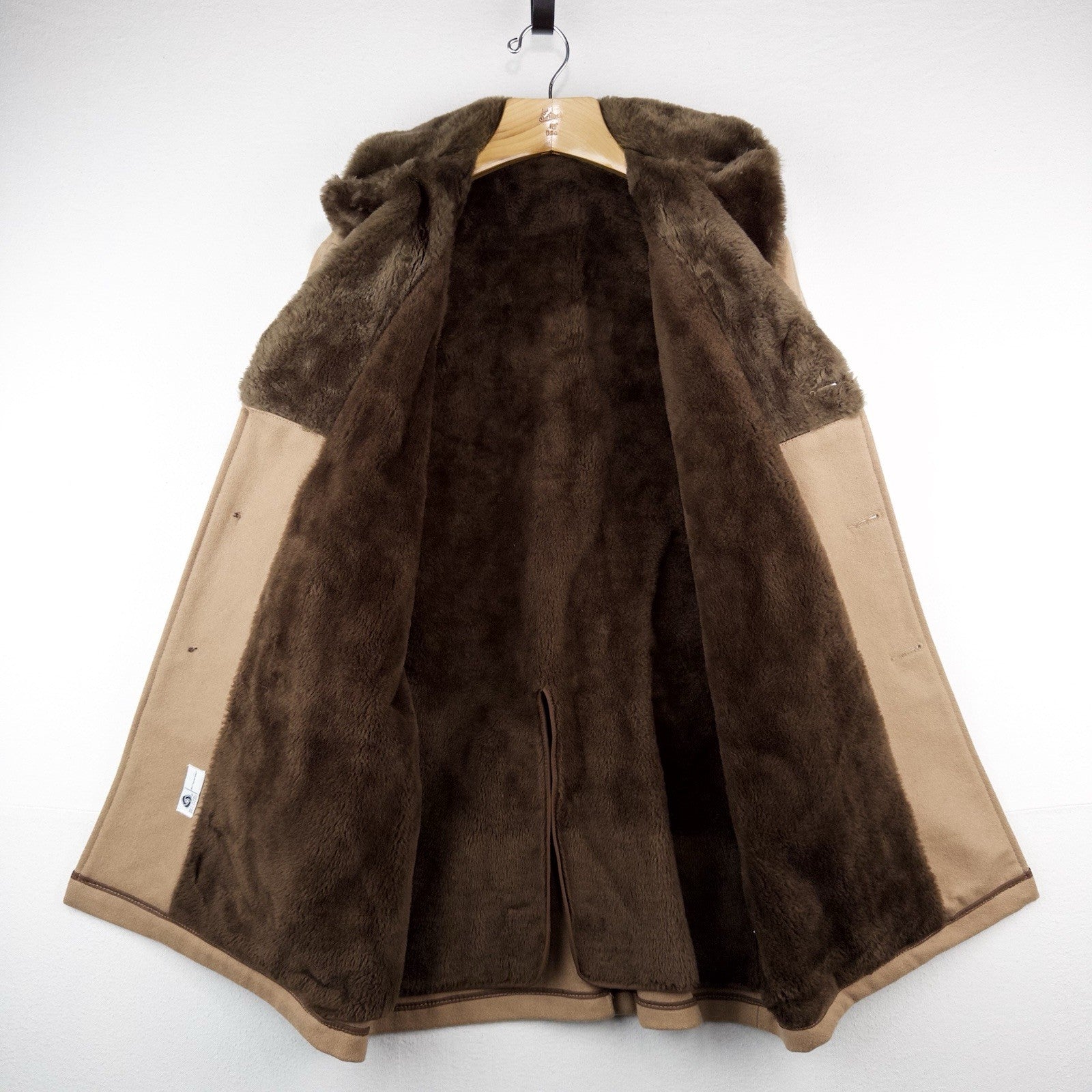 70’s Vtg Wool Men’s L/XL 44 Car Coat Overcoat Camel Brown Faux Fur Lining Collar