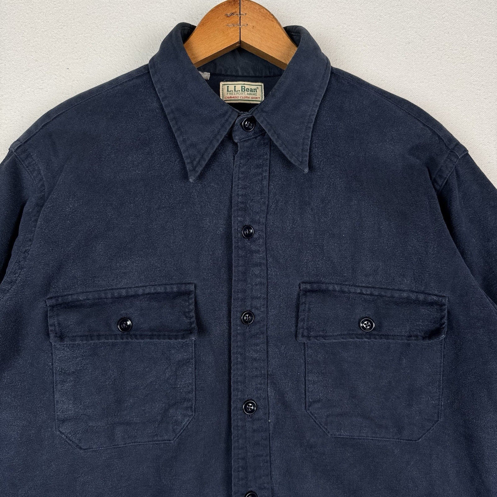Vintage 90s LL Bean Mens XL 16.5 Blue Chamois Flannel Thick Guide Shirt Made USA