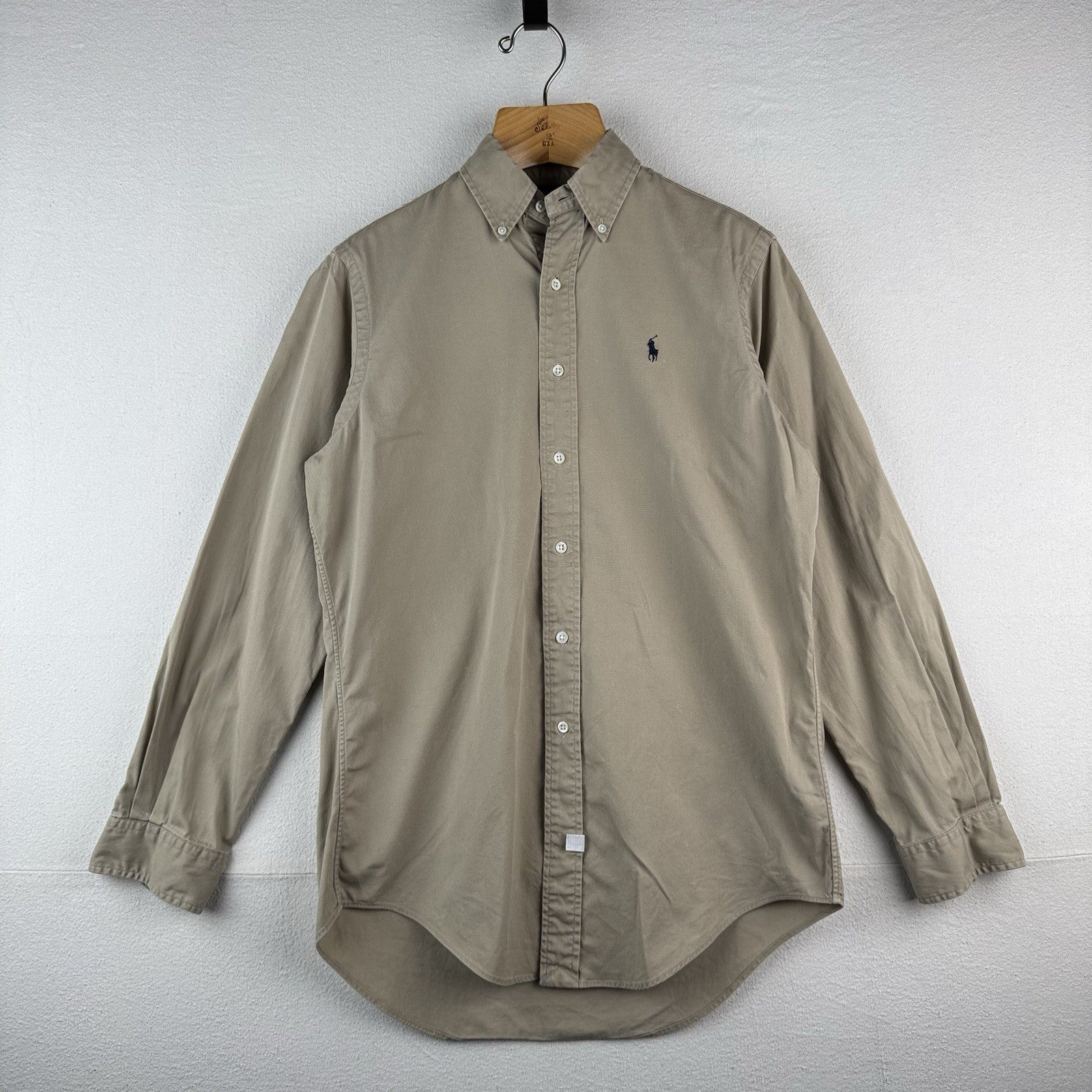 Vintage Polo Ralph Lauren Button Down Shirt Men's Small Large Khaki 100% Cotton