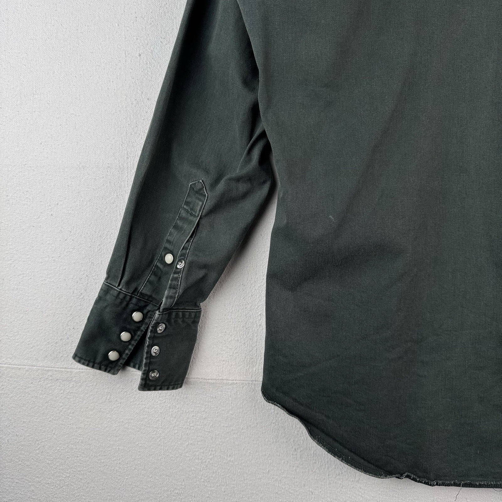 Vintage Wrangler Western Thick Twill Dark Green Pearl Snap Shirt Mens M