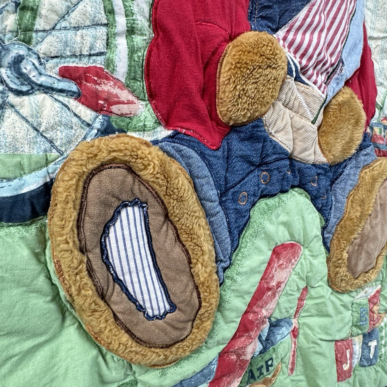 Baby Quilt by BJT Blue Jean Teddy Bear 3D Plush Teddy Boat/Bike/Plane/Car 40x30”