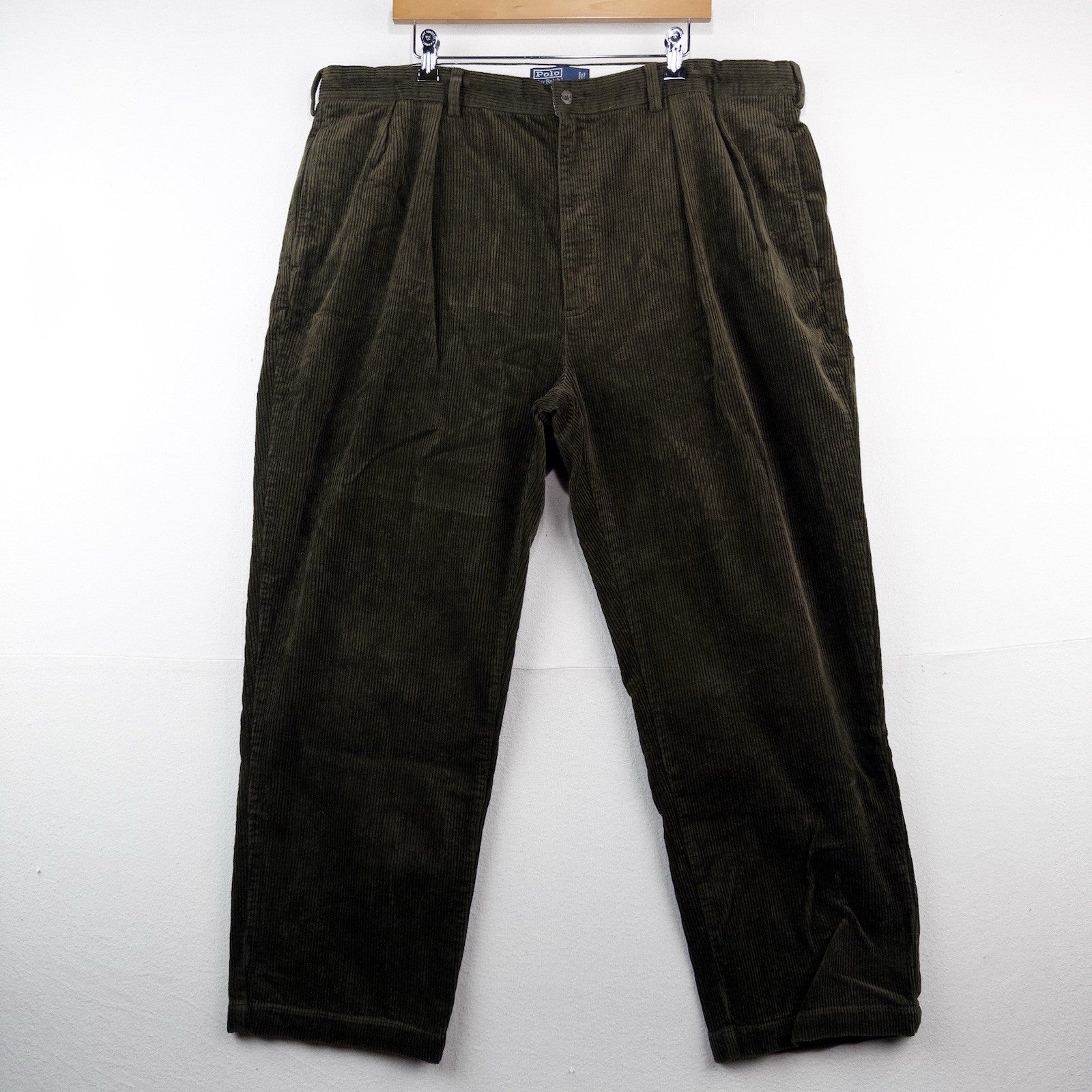 90’s Vtg Polo Ralph Lauren Corduroy Andrew Pant Mens 44x30 Olive Green Wide Wale