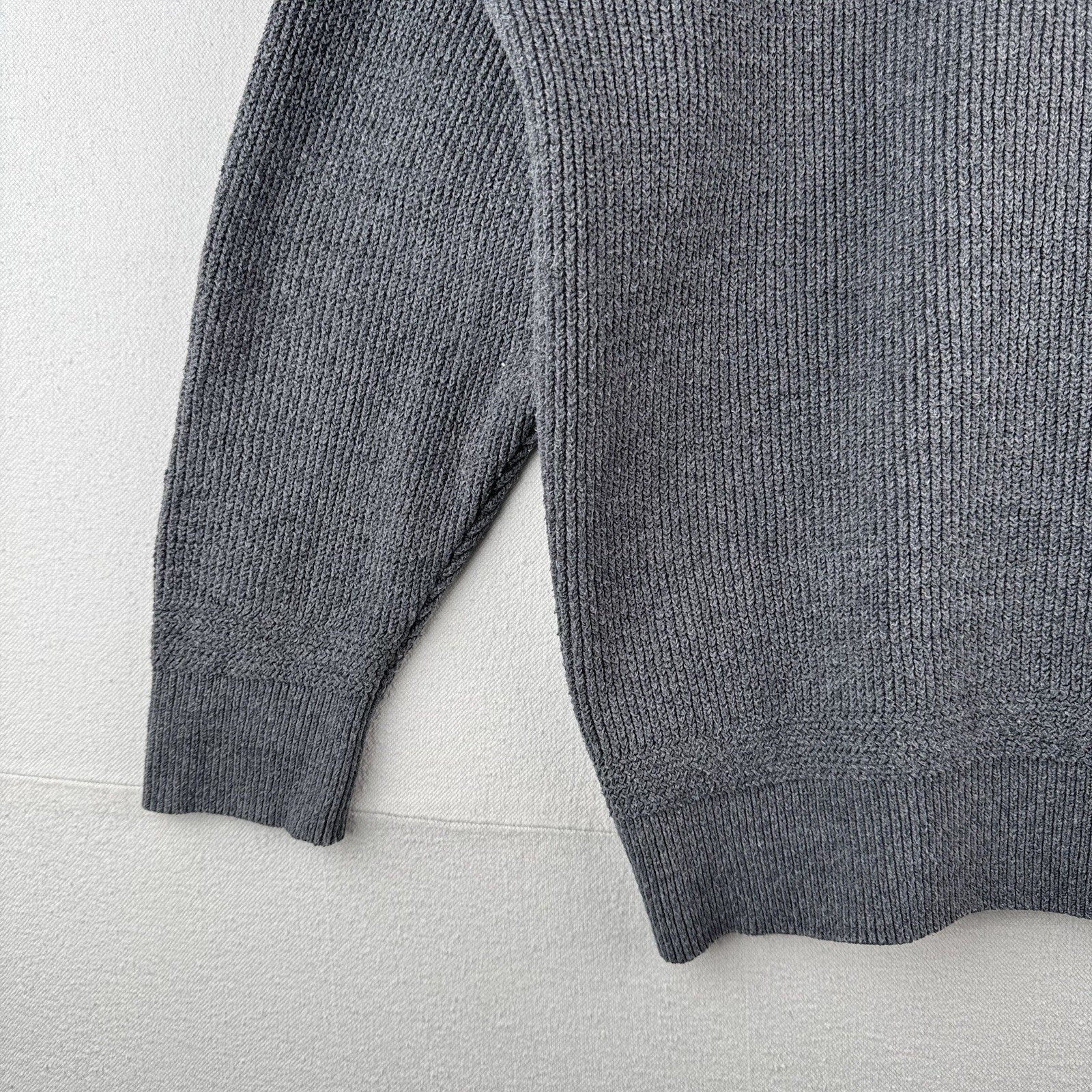 Vtg LL Bean Henley Fisherman Sweater Men’s Large Gray 1/4 Button Heavy