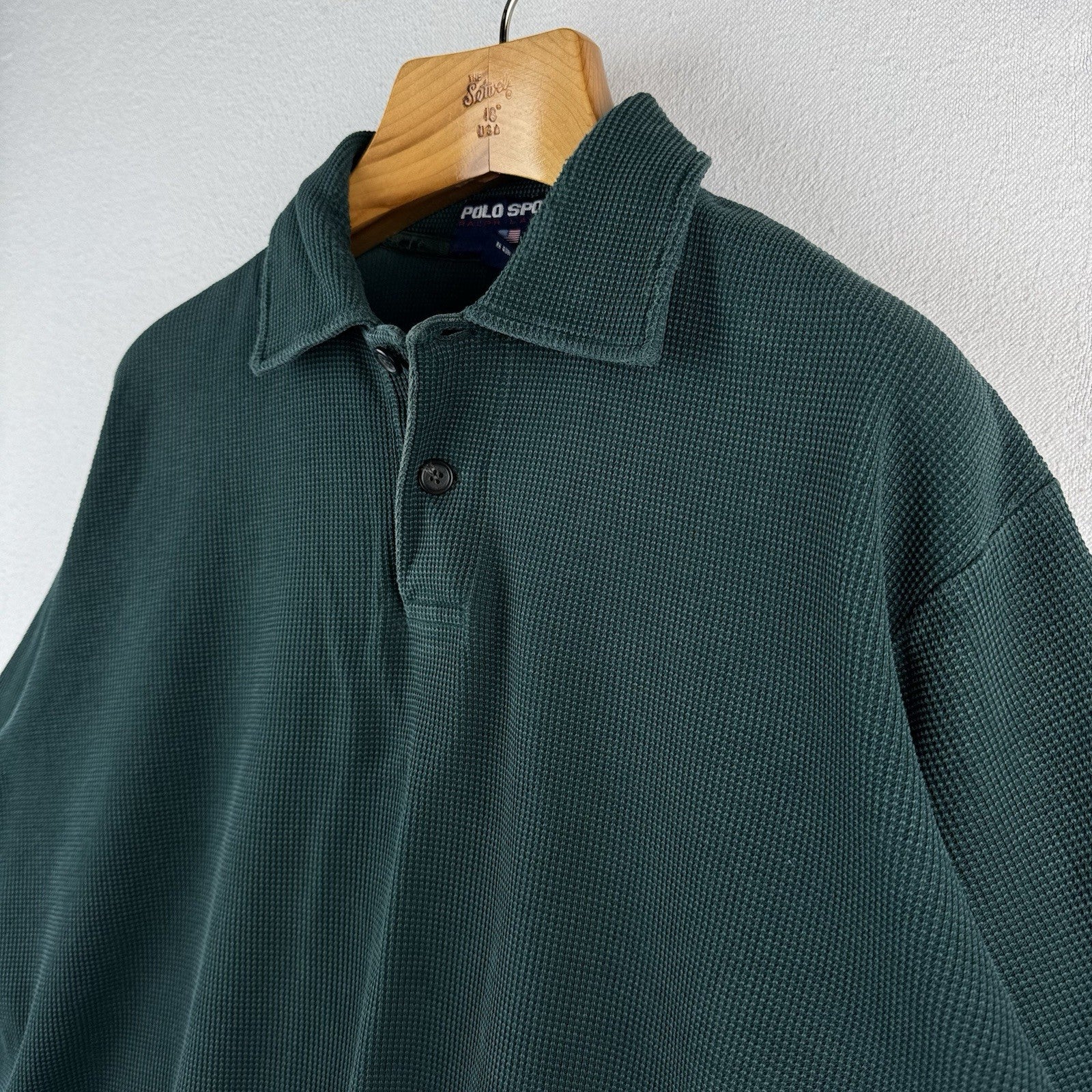 Vtg Polo Sport Ralph Lauren Men’s XL Green Waffle Knit Shirt LS *Distressed