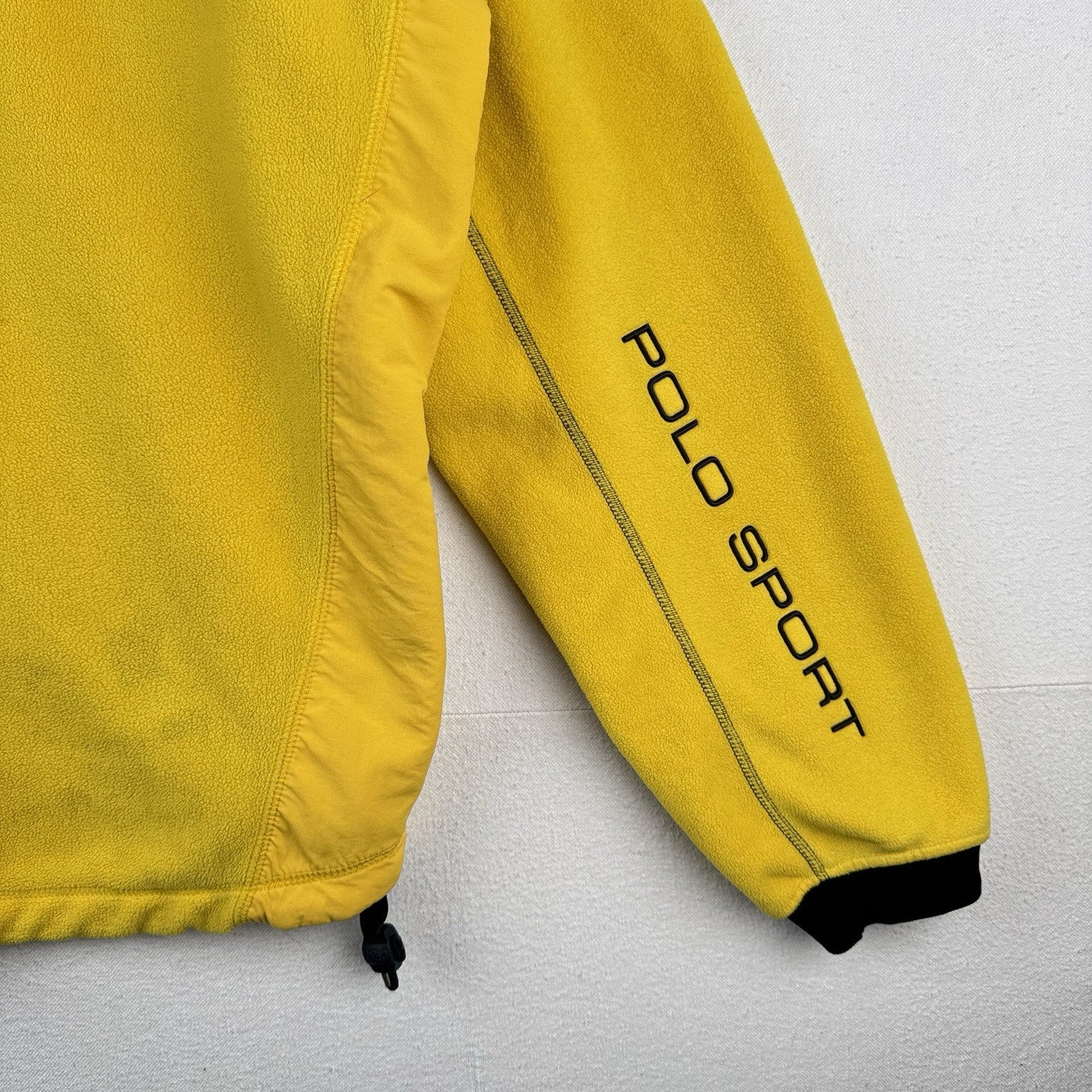 90’s Vtg Polo Sport Ralph Lauren Yellow Fleece Full Zip Jacket Mens XL Hood