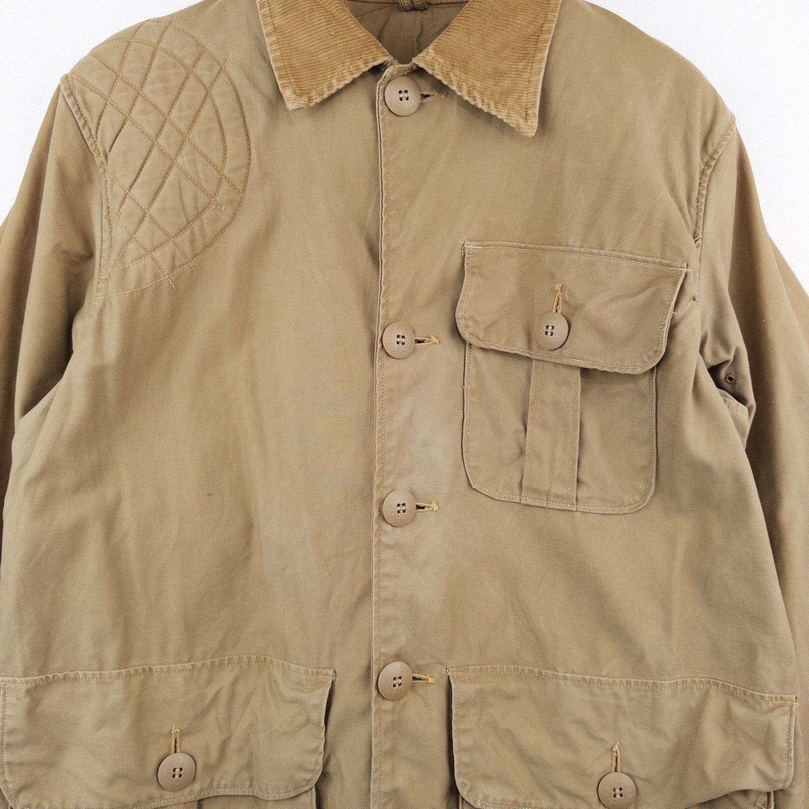 50’s Vtg JC Higgins Men’s L Canvas Hunting Jacket Tan Corduroy Shooting Coat USA