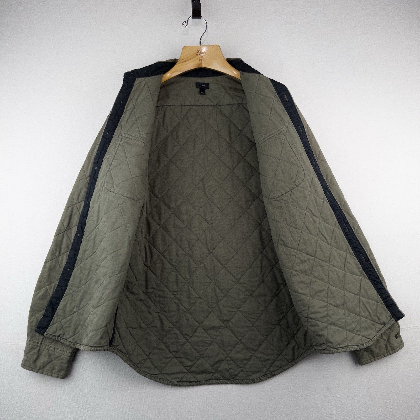 J.Crew Quilted Padded Men’s L Jacket Diamond Weave Green Cotton Insulated *Read