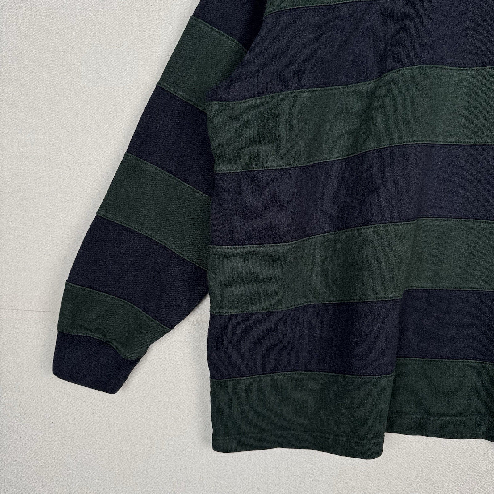 Vintage 90’s Polo Ralph Lauren Men's XL Stripe Banded Green Blue Rugby Shirt