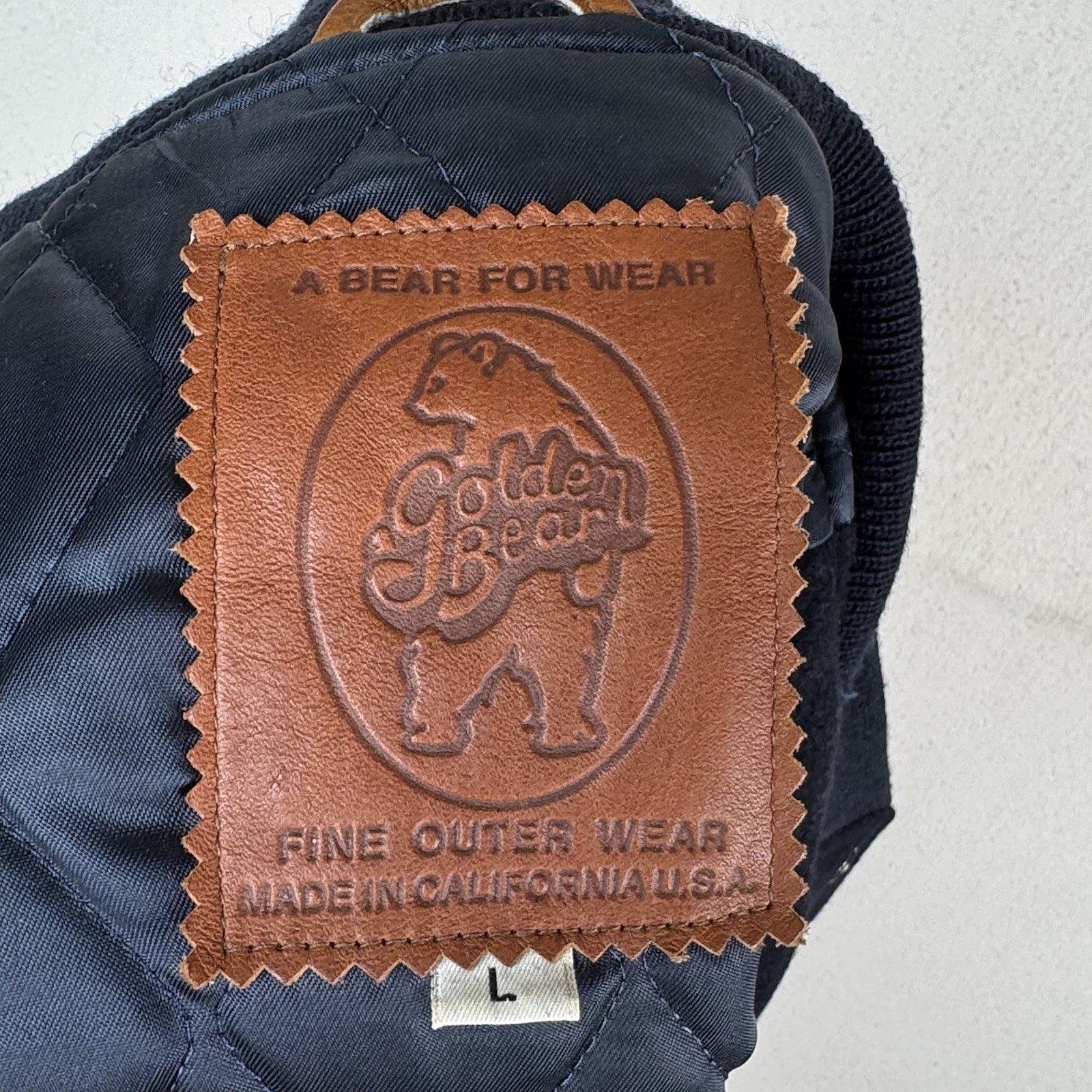 US Customs X Golden Bear Varsity Navy Wool Leather Jacket Mens Large Made USA