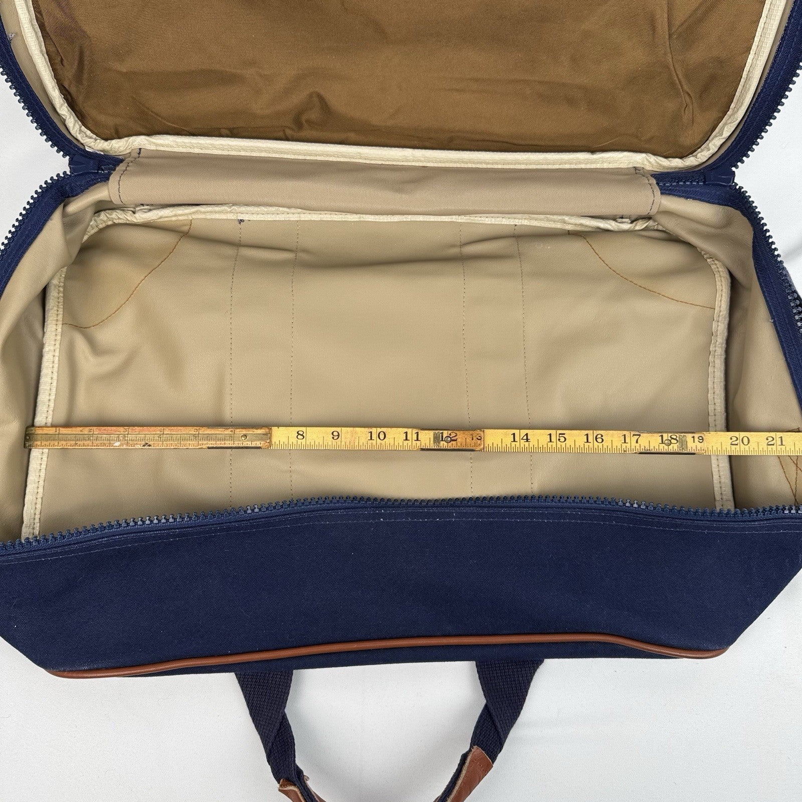 Vtg Lands End Square Rigger Weekender Bag Navy Blue Canvas Leather Luggage 20”