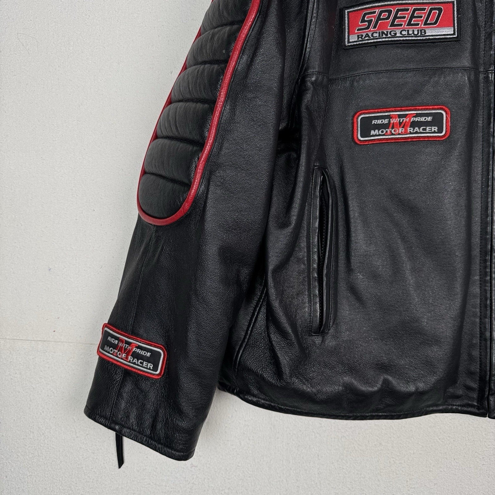 Max USA Men's Motor-cross Black Italian Leather Jacket XL X-Large Patches