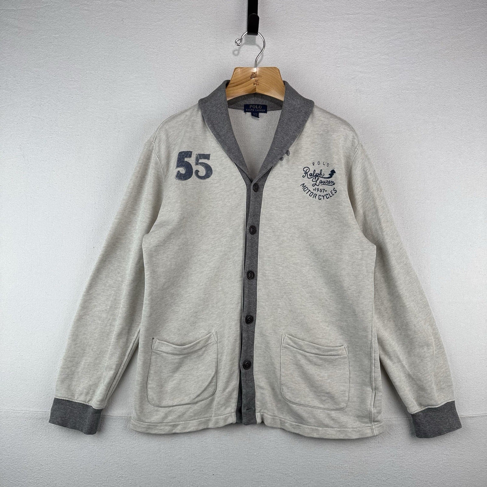 Polo Ralph Lauren Youth XL 18-20 Gray Cardigan French Terry RL Motorcycles