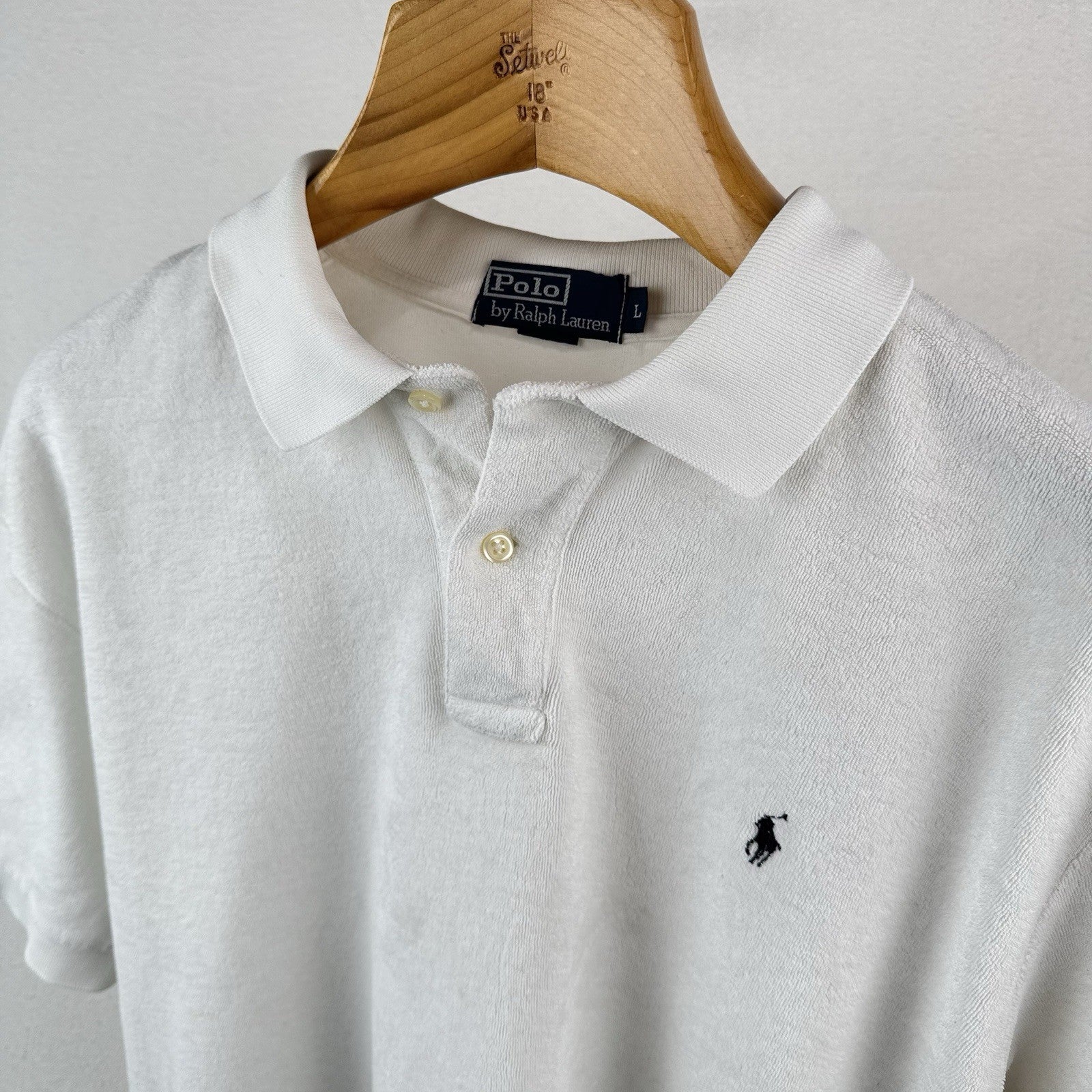 90’s Vtg Polo Ralph Lauren Terry Cloth Shirt Mens L White Pool Resort Cabana