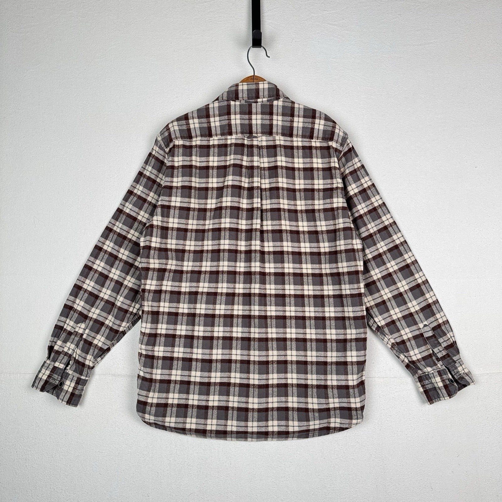 Jachs Men’s Large XL Cream Brown Gray Heritage Thick Material Flannel Button Up