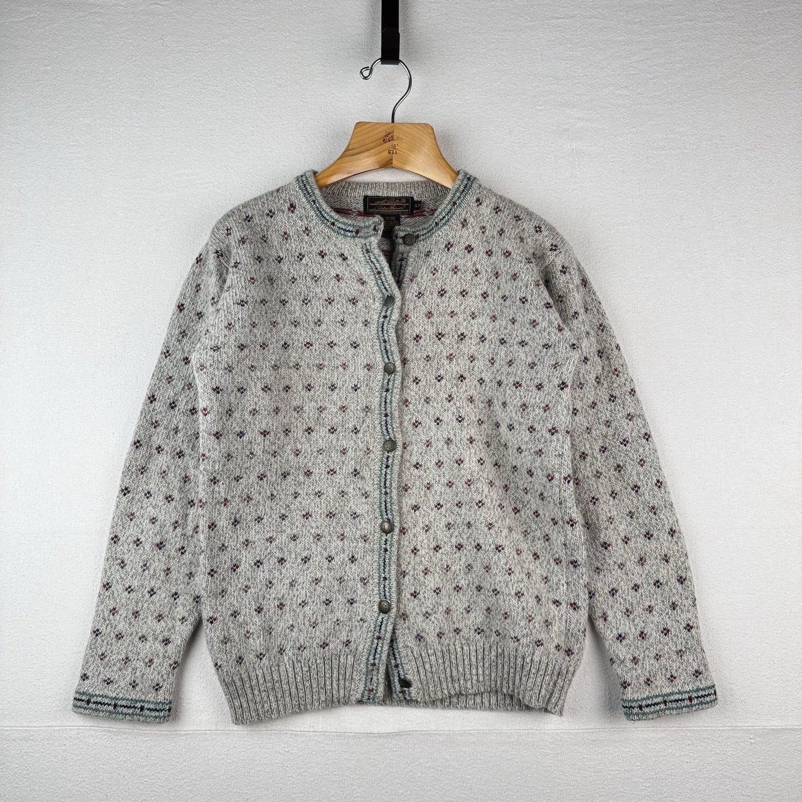90’s Vtg Eddie Bauer Womens Small Wool Birds Eye Knit Cardigan Sweater *Read