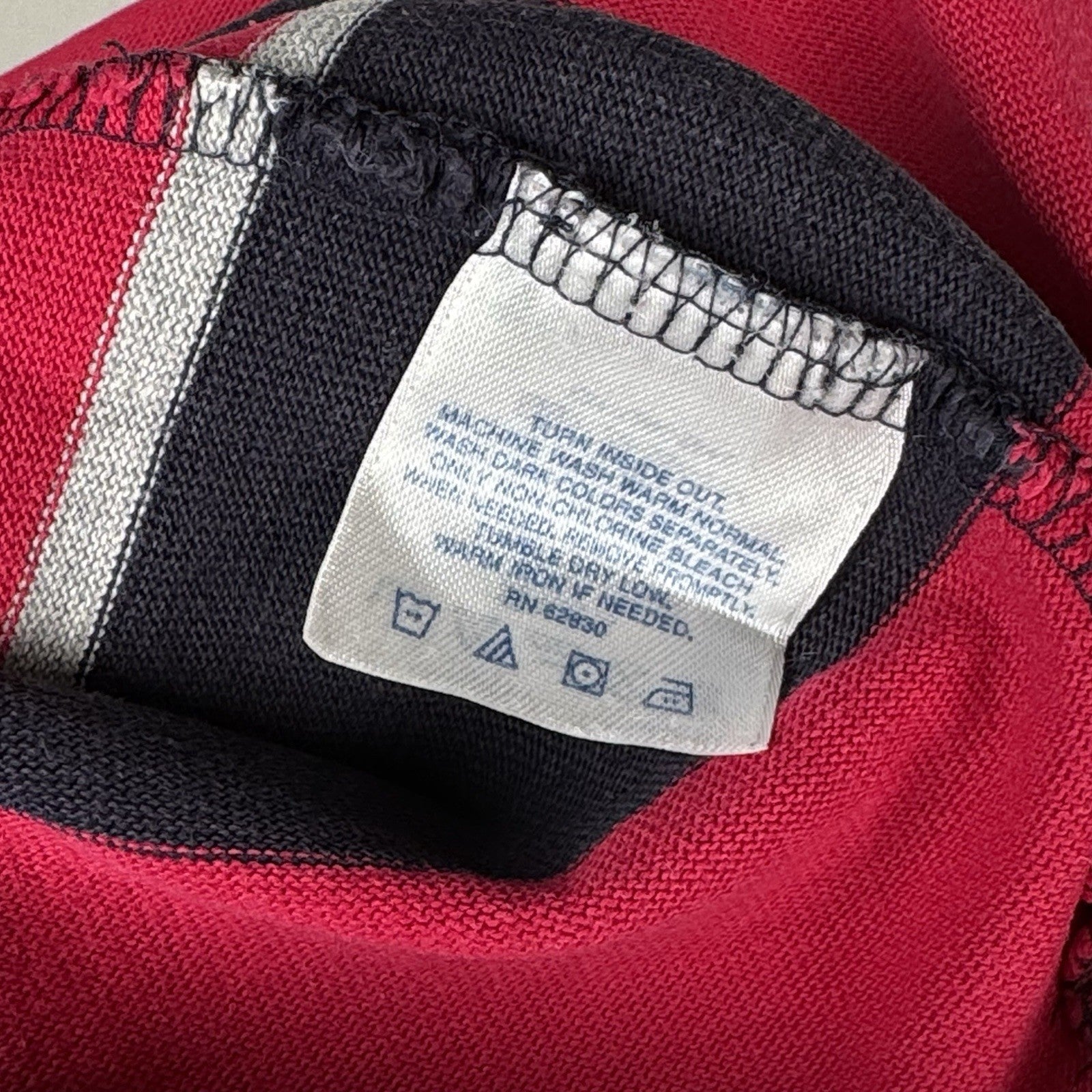 Vintage Lands End Rugby Shirt Mens Large 42-44 Red Blue Gray Striped Polo