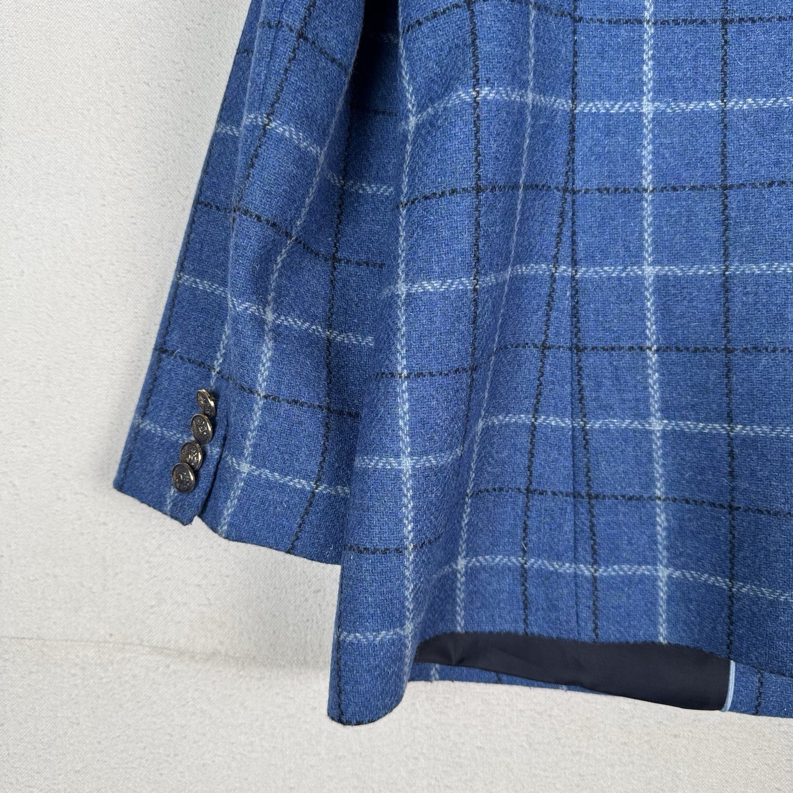 Tinta & Bariloche Andes Women’s L (42) Double Breasted Wool Blue Plaid Blazer