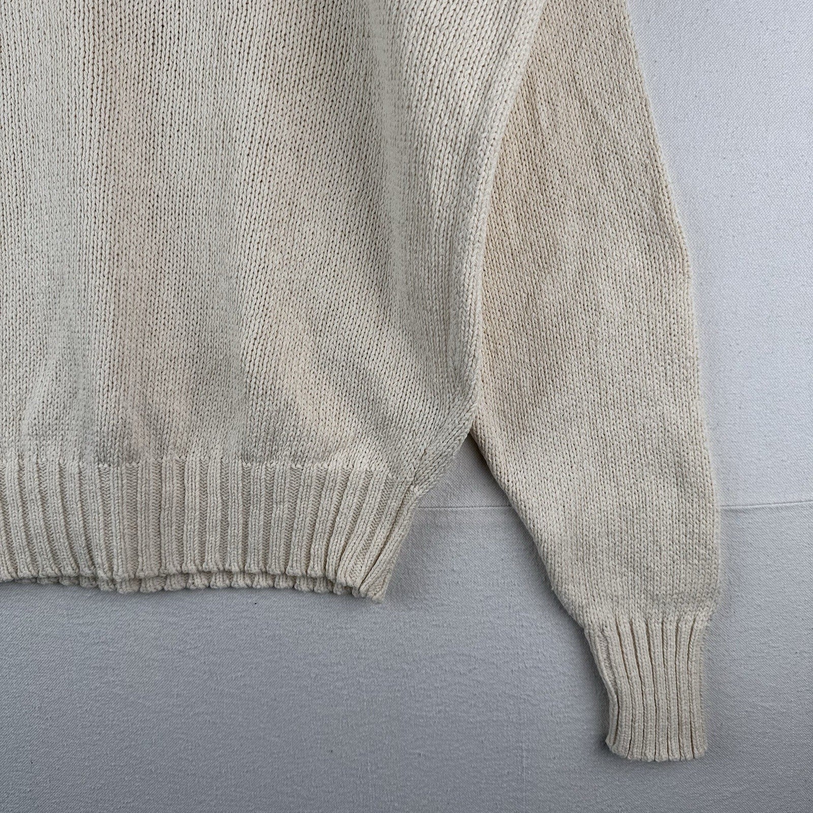 90’s Vtg Polo Ralph Lauren Sweater Men's XL Cream 100% Cotton Crewneck Navy Pony