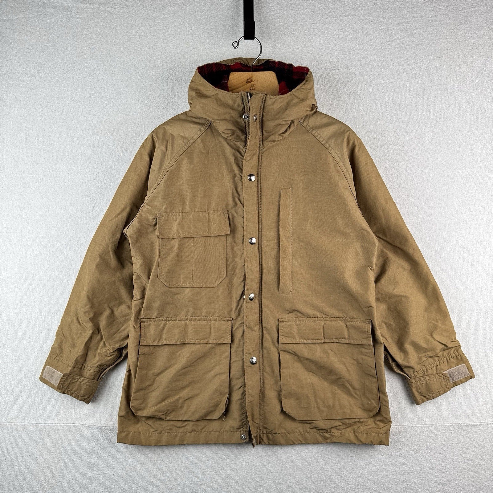 70's Vtg Woolrich Medium Mountain Parka Tan Wool Flannel Lined Made In USA *Read
