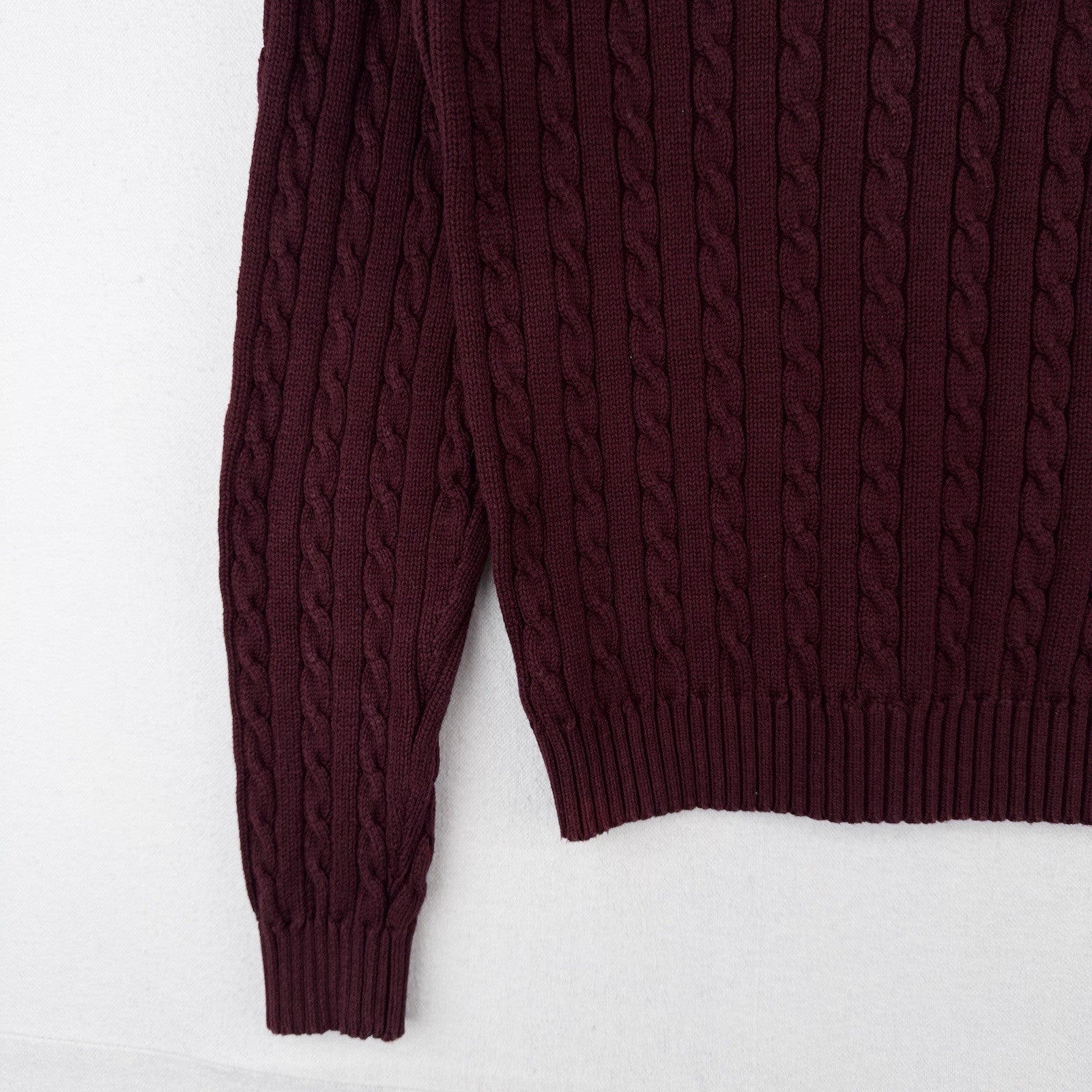 Ralph Lauren LRL Womens Small Maroon 100% Cotton Sweater 3D Cable Knit Crewneck
