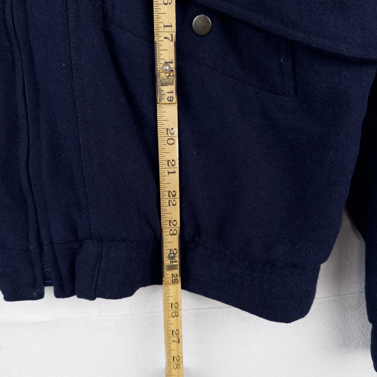 Vintage Wool Bomber Jacket Navy Blue Men’s Large Utility Pockets Drop Shoulders