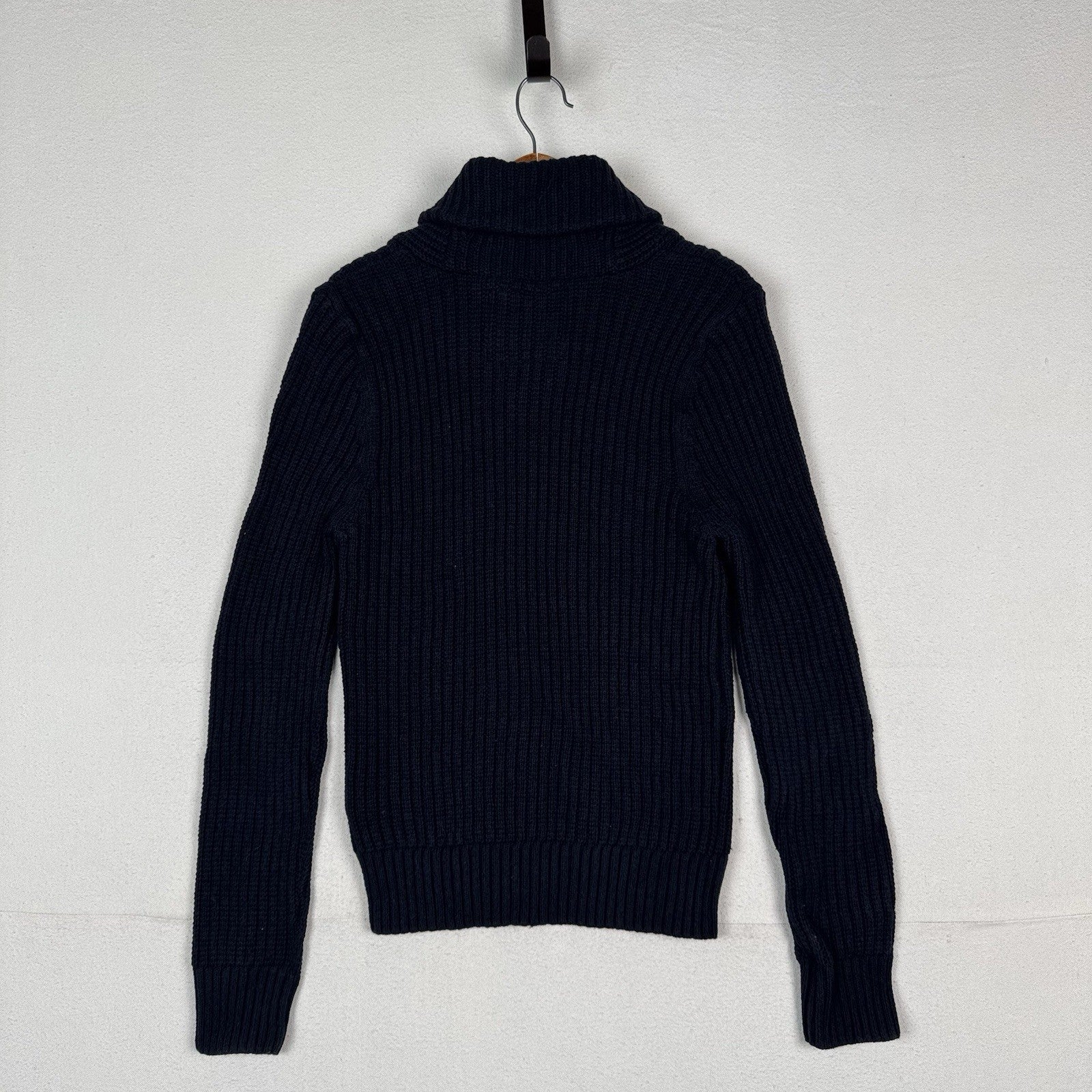 Abercrombie & Fitch Mens L Navy Shawl Collar Wool Blend Knit Sweater Pullover