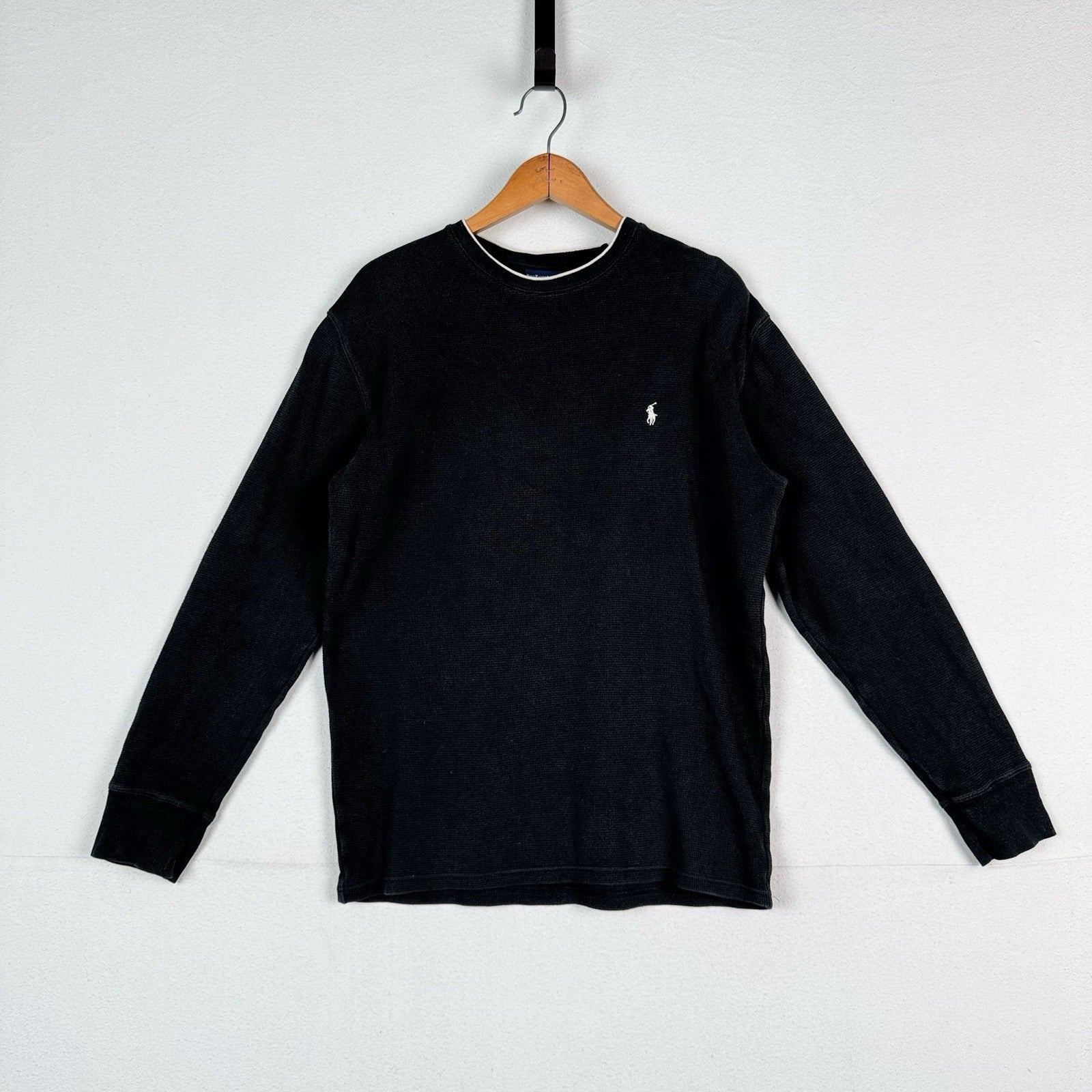 Polo Ralph Lauren Men's Large Thermal Shirt Waffle Knit Black Sleepwear