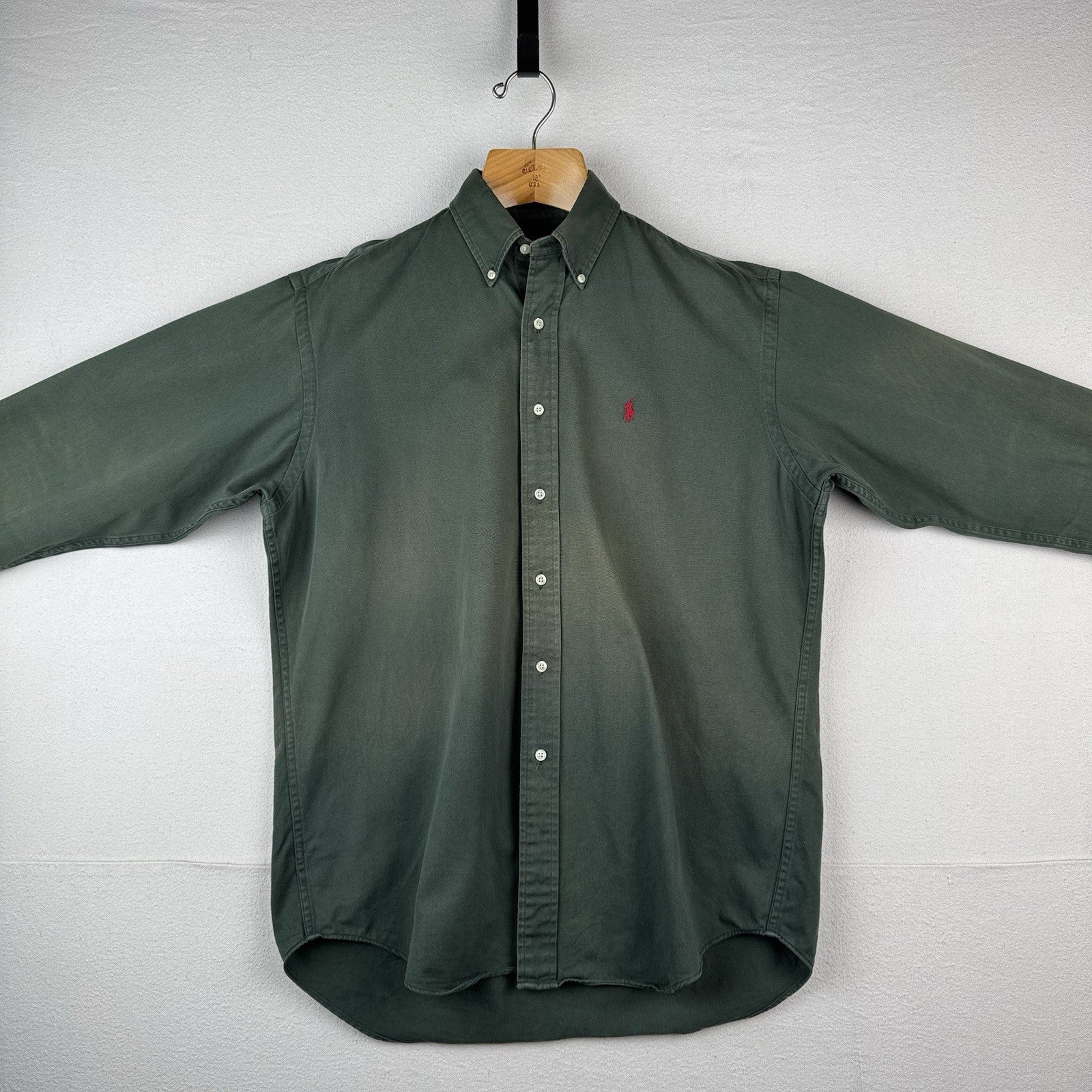 Vintage Ralph Lauren Mens M Green Blake Long Sleeve Shirt *Distressed Sun Faded
