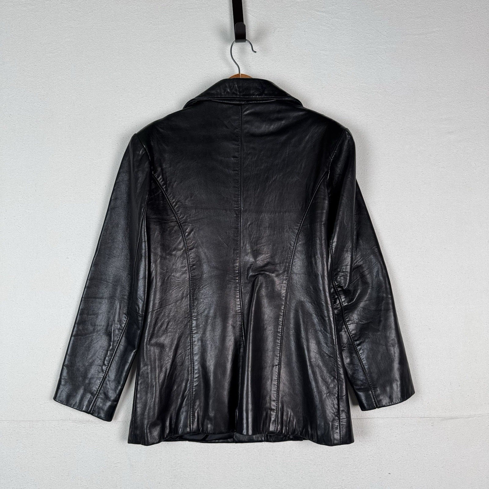 Oscar Leopold Women's Black Calf Leather Jacket  - Large