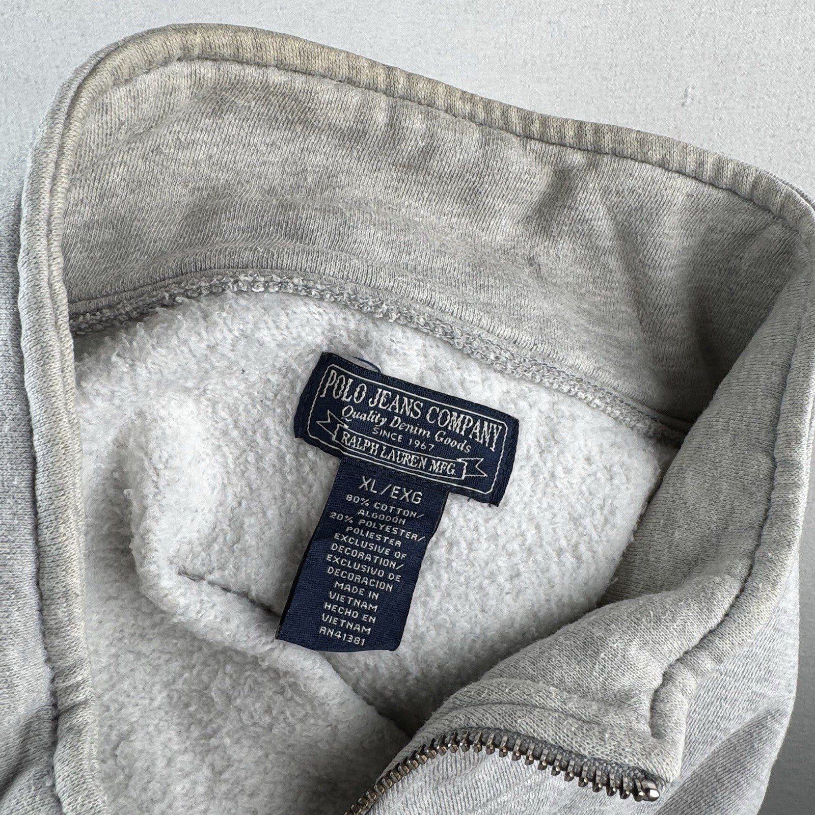 90’s Vtg Polo Jeans Co Ralph Lauren Mens XL Full Zip Gray Sweatshirt Cardigan