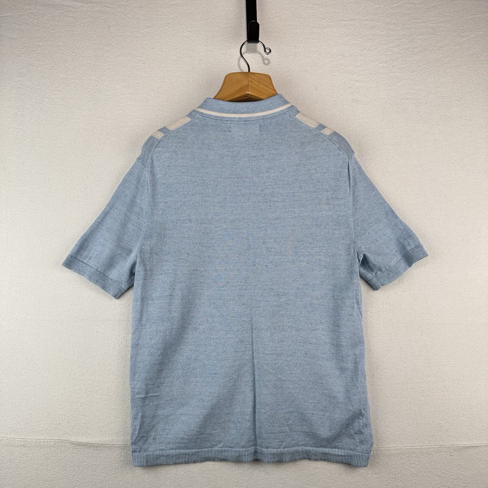 Banana Republic Men’s M Linen Blend Knit Short Sleeve Resort Shirt Cigar Stripe